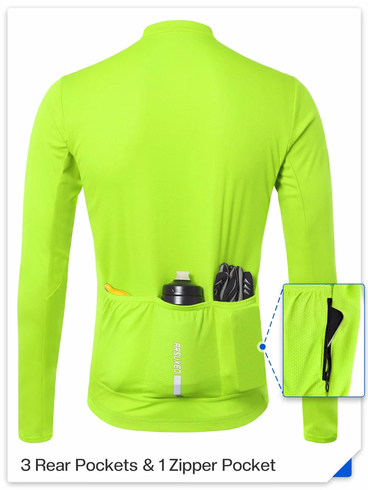 ARSUXEO Męska koszulka kolarska z długim rękawem slim fit koszulka rowerowa kolarska