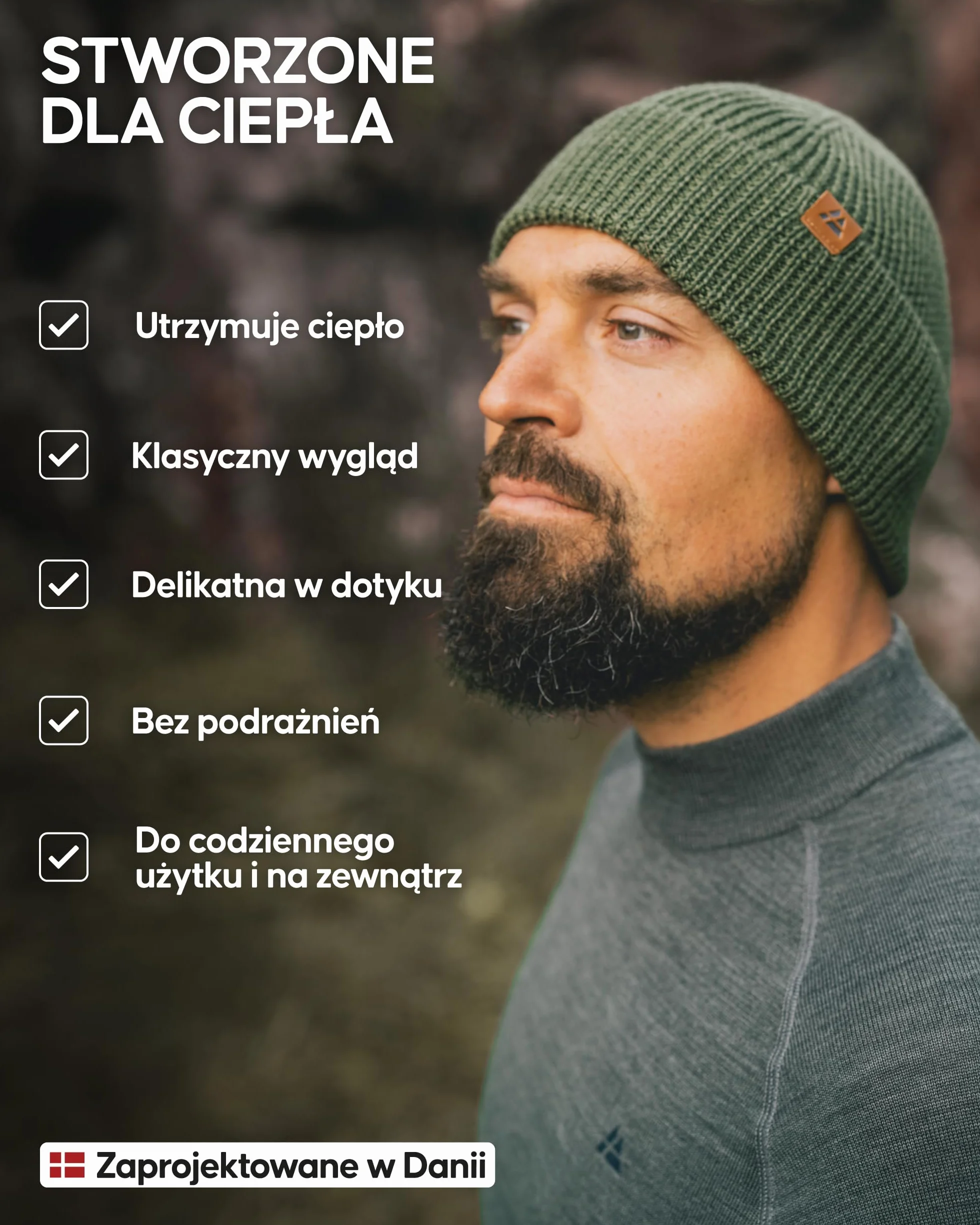 DANISH ENDURANCE Merino Wełniana Czapka Beanie, Czapka Gruba na Zimę, Dzianinowa, Uniseks