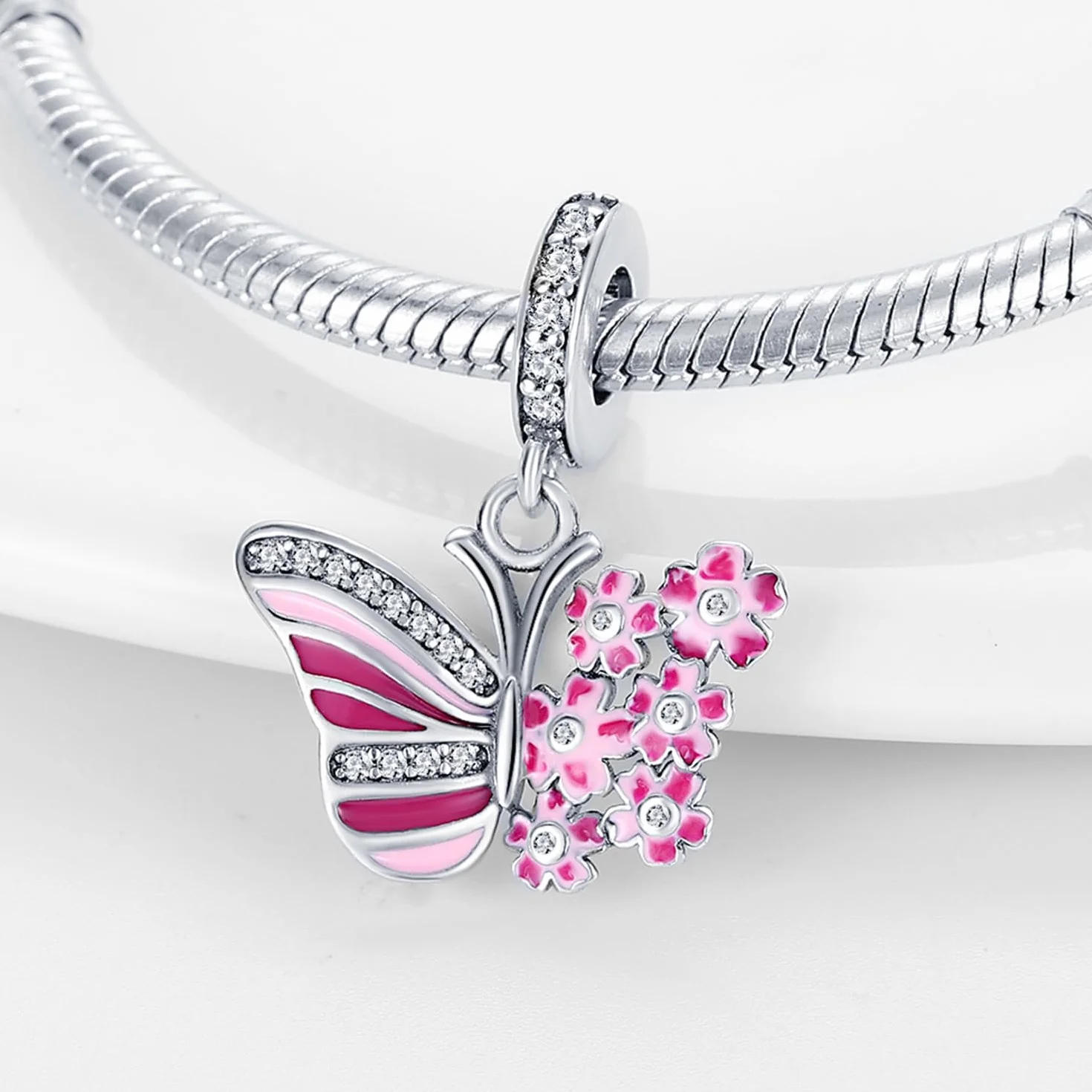 HappyStar Wisiorek charms ze srebra próby 925 do bransoletek, wisiorek typu charms, dla kobiet, kompatybilny z europejskimi bransoletkami i łańcuszkami Pandora (z koralikami dystansowymi, Srebro