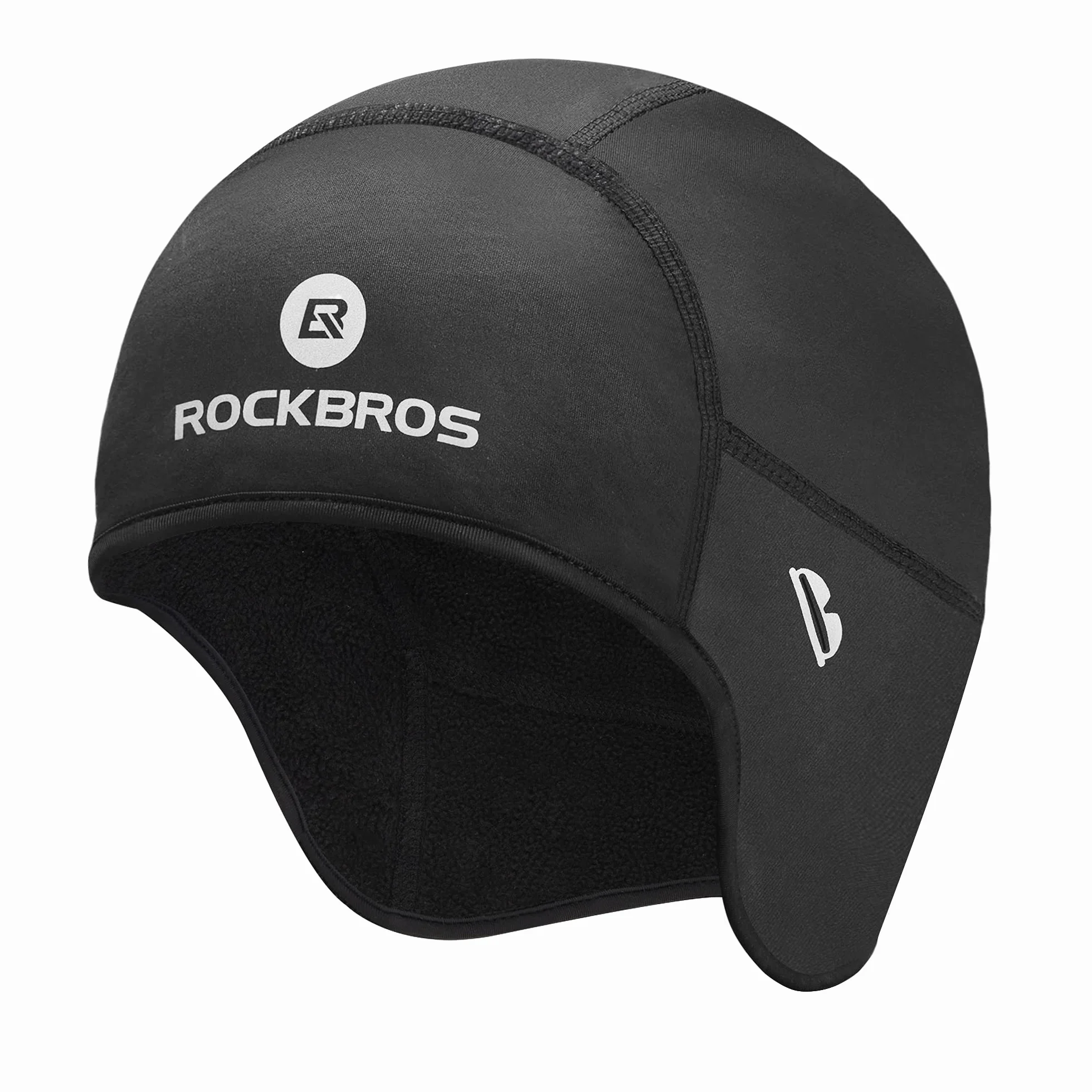 ROCKBROS Czapka Rowerowa, Czapka na Kask, Zimowa, Wiatroszczelna, z Otworami na Okulary, Ciepła Czapka na Rower na Świeżym Powietrzu, Jazdy na Rowerze, Jazdy na Nartach, Biegania, Unisex, Czarna Szara