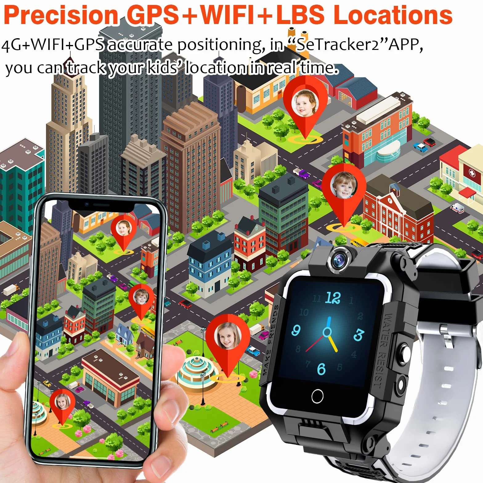 Smartwatch 4G dla dzieci, GPS Smartwatch z podwójną kamerą 360°, WiFi, wideo, rozmowy telefoniczne, SOS, krokomierz, wodoszczelność IP67, Smart Watch dla dziewcząt i chłopców (czarny)
