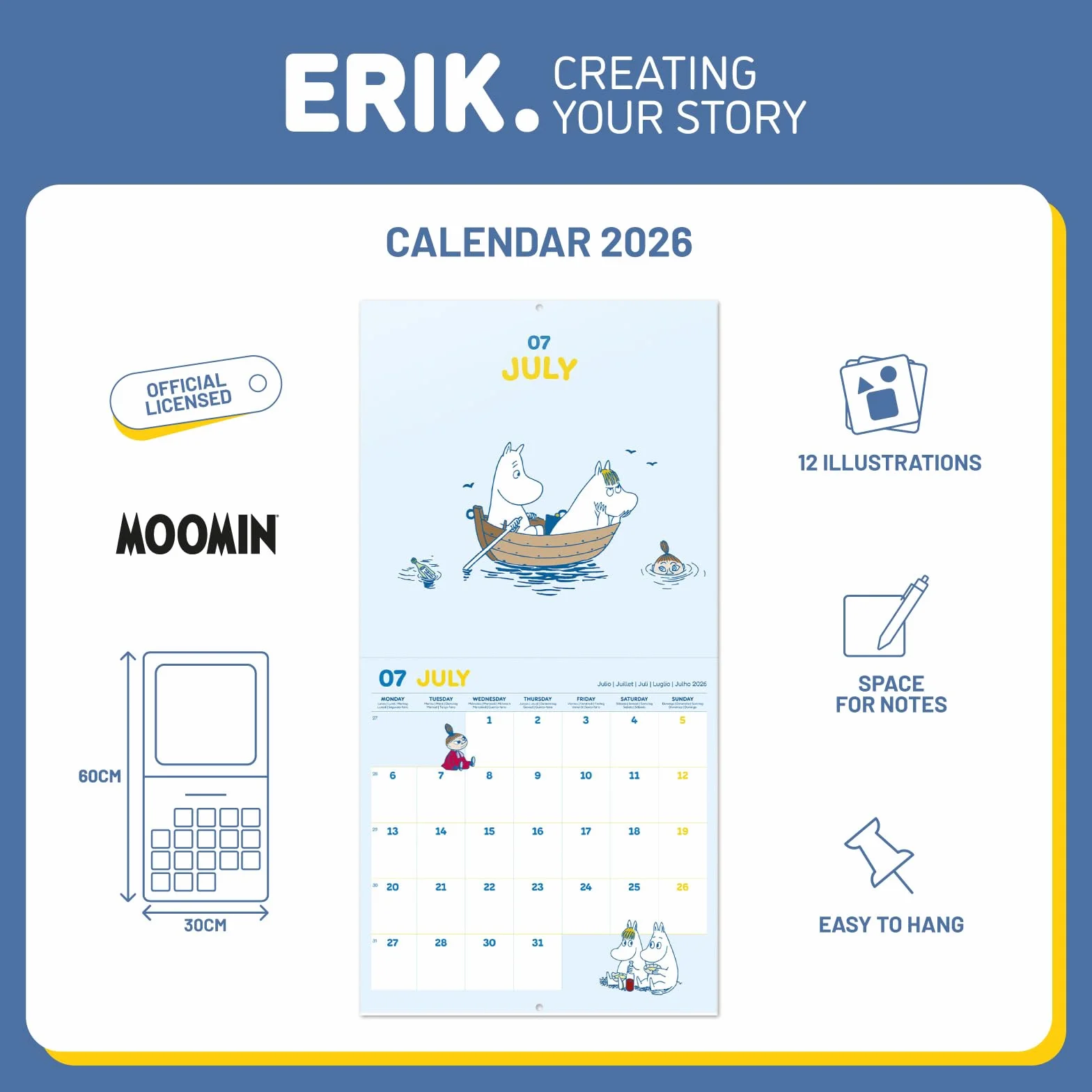 Grupo Erik Wall Calendar 2026 - Moomin Calendar 2026 | Square 30 x 30 cm - 12 x 12 inches Wall Planner, Family Planner Month To View | Moomins Gifts For Friends