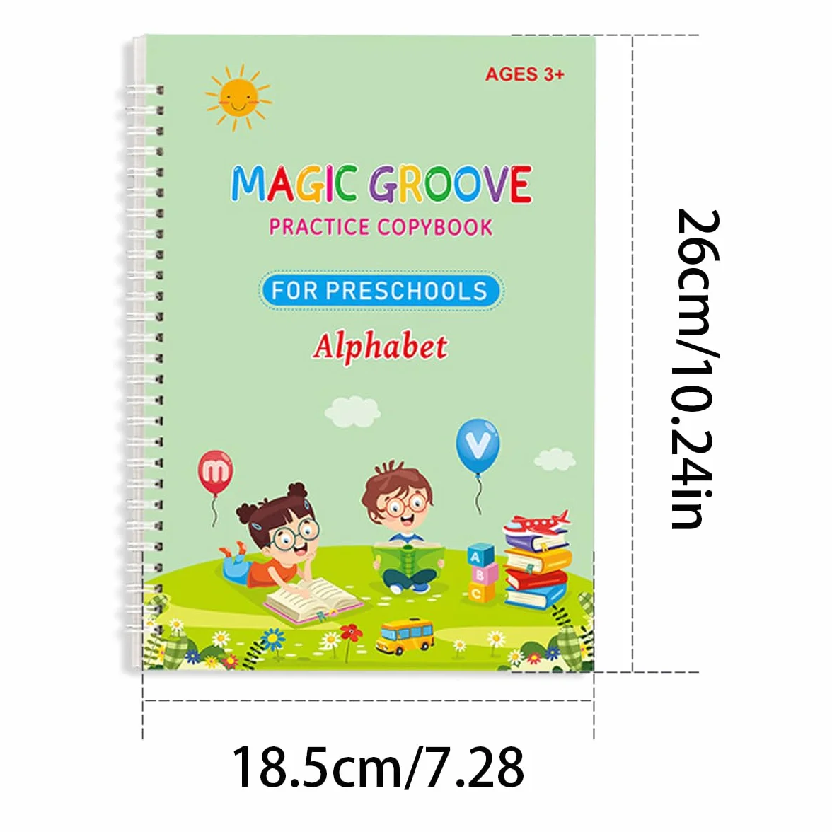 Magiczny zeszyt treningowy wielokrotnego użytku, 26 cm × 18,5 cm (powiększona wersja 4 książki + długopisy)