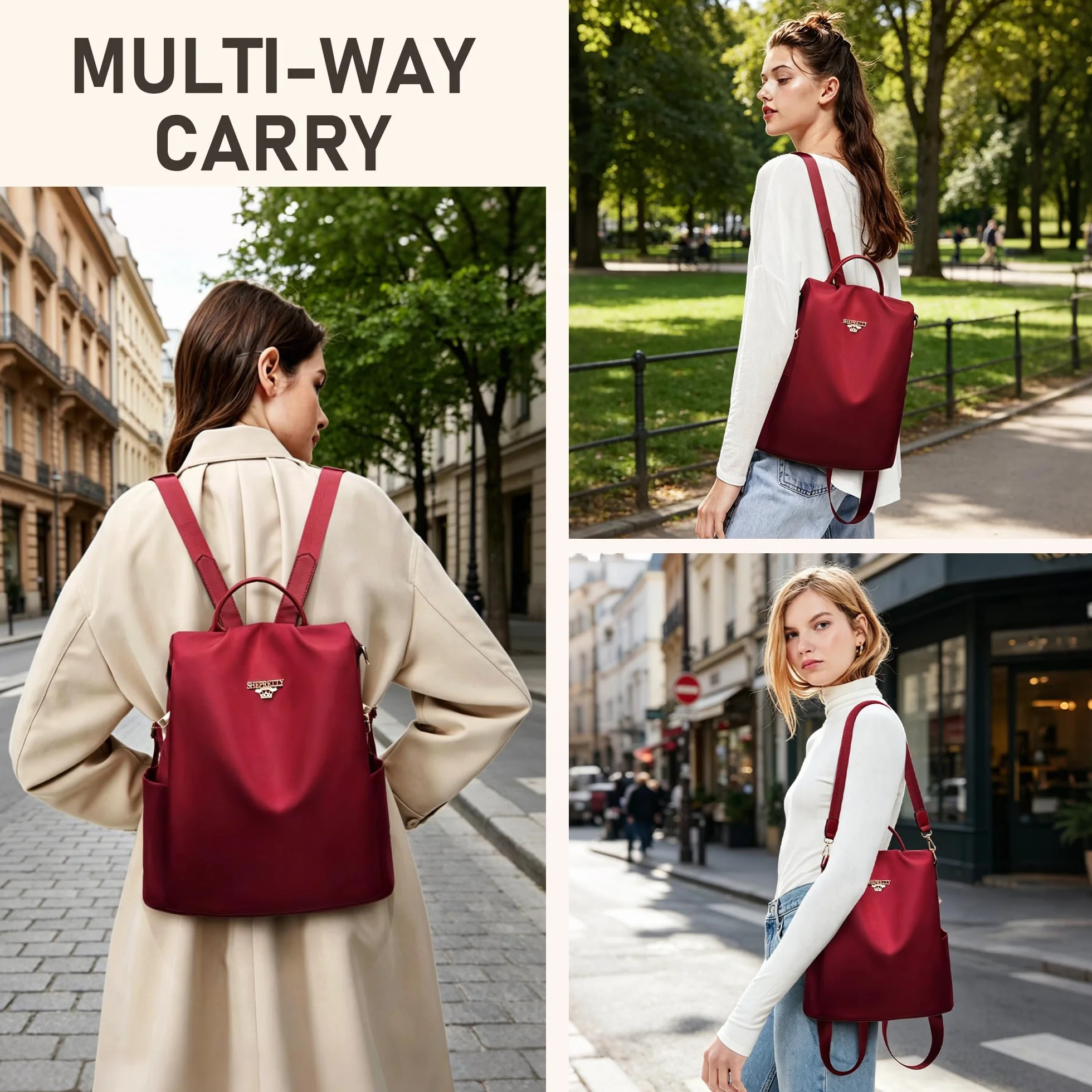 shepretty Plecak antykradzieżowy dla kobiet, 8864czerwony-3, 32 * 14 * 33cm, Praktyczny, prosty, elegancki