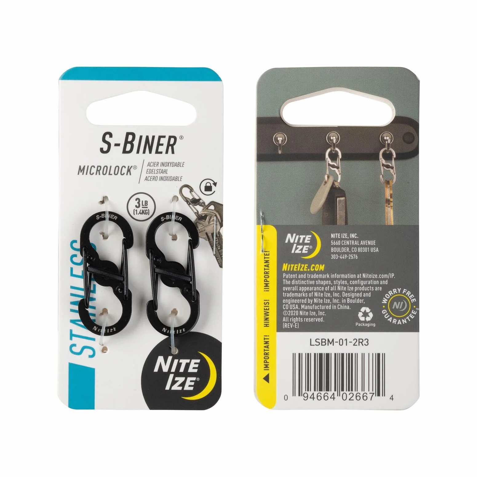 Nite Ize S-Biner Micro Lock Mini karabińczyk ze stali nierdzewnej, czarny, 2 sztuki