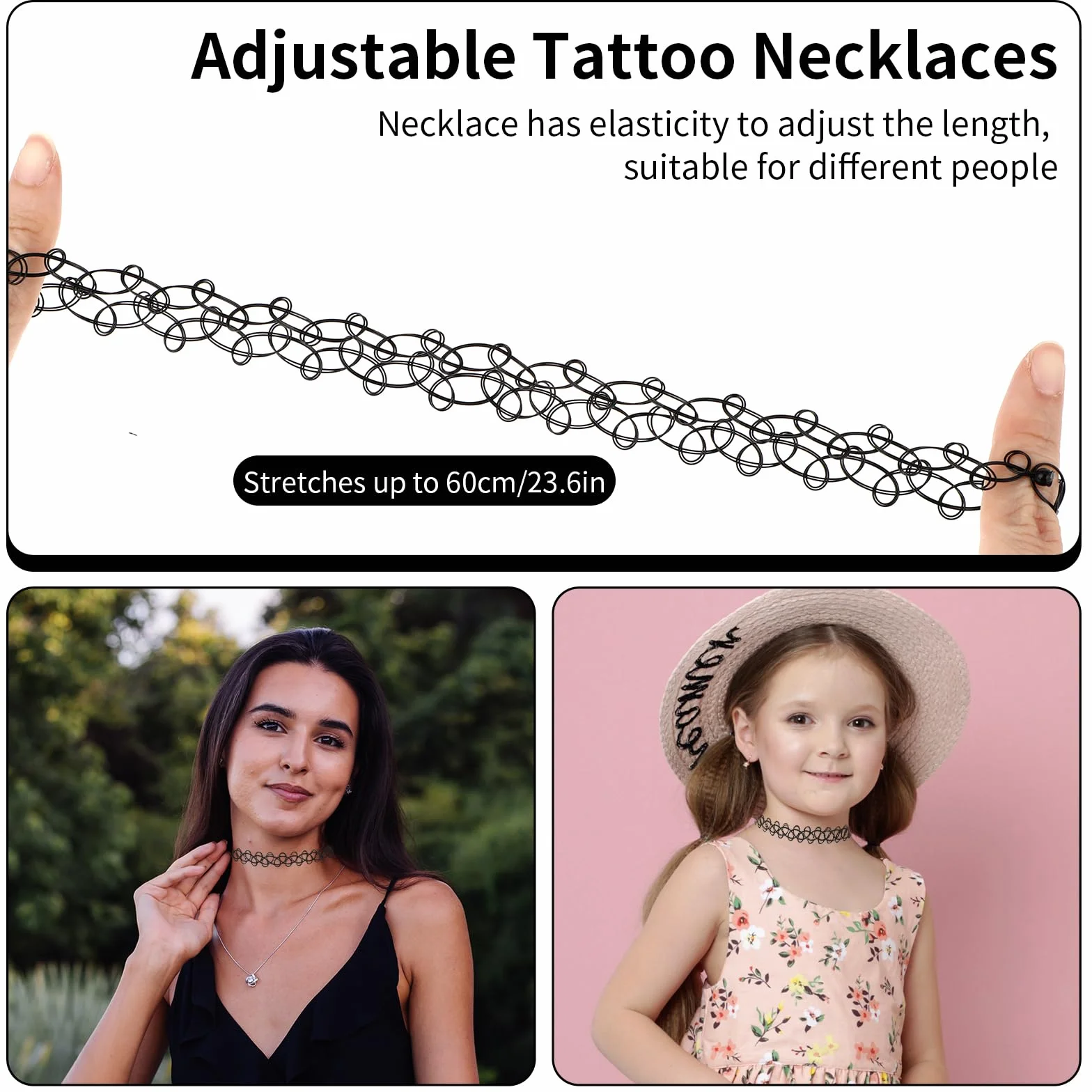 Andibro Elastyczny zestaw naszyjników 12 sztuk, rozciągliwy tatuaż, choker, naszyjnik damski, vintage, punk, gotyk, łańcuszek, obroża, akcesoria dla dziewcząt w stylu lat 90