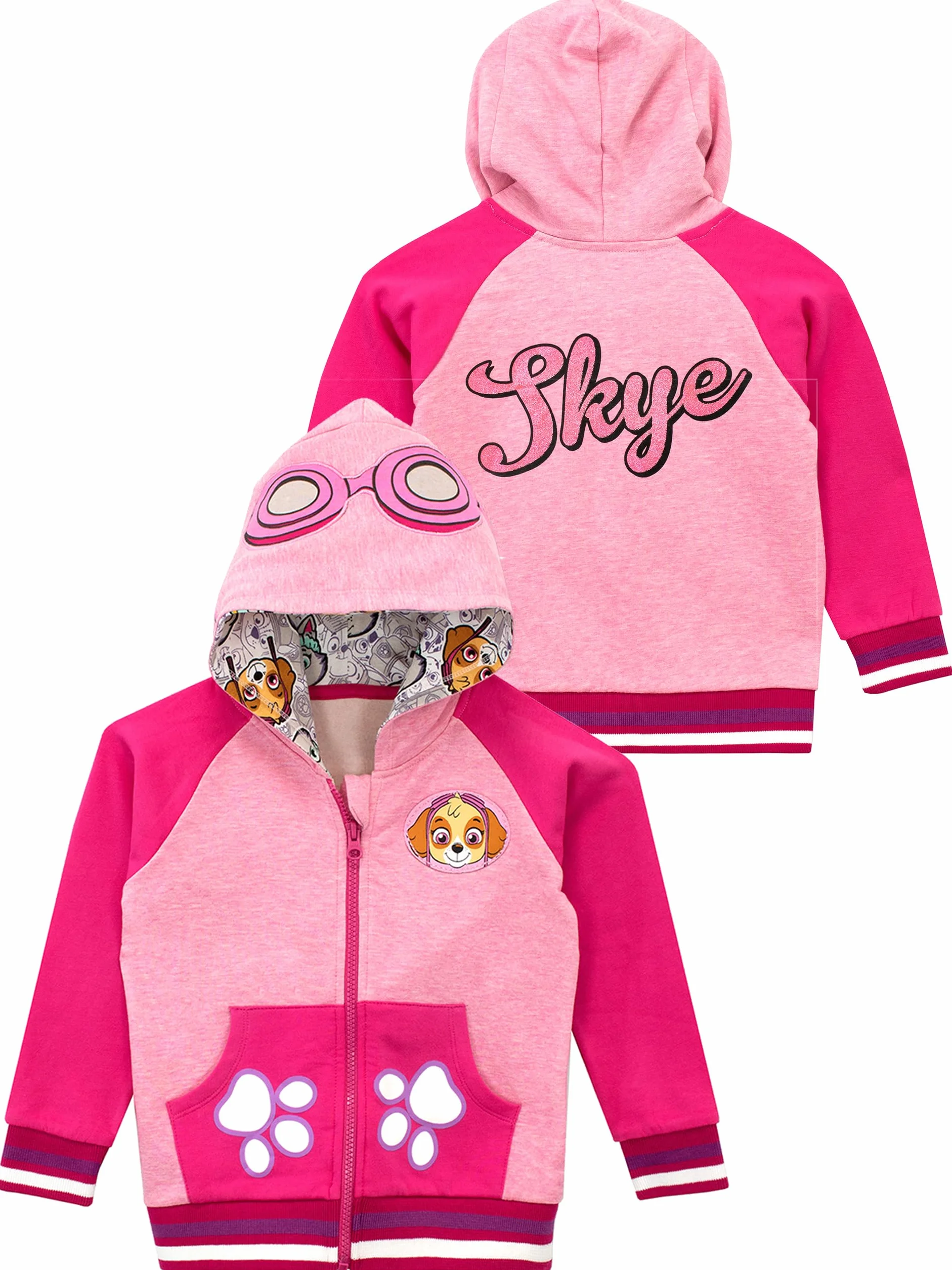 PAW PATROL Sweter dziewczęcy | Skye Zipper Hoodie | brokatowa bluza z kapturem dla dzieci