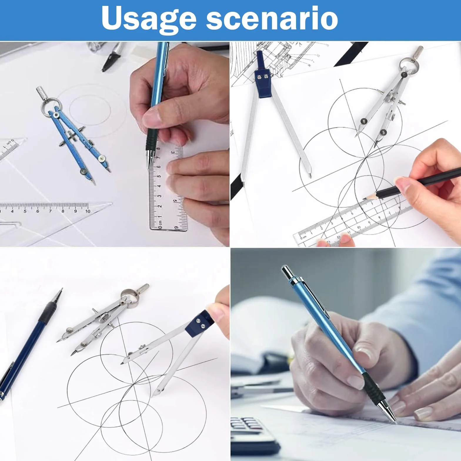 Zestaw geometrii, cyrkiel z szybką regulacją, zestaw cyrkieli premium, 5 sztuk, kompas ze stali nierdzewnej, kompas do rysowania, kompas matematyczny, zestaw narzędzi