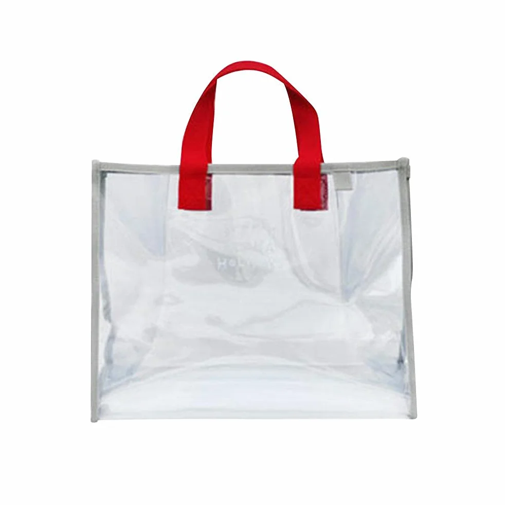 duża wodoodporna przezroczysta torba plażowa unisex, czerwono-szara, 35,5 x 28 x 15 cm, dla kobiet, nastolatków