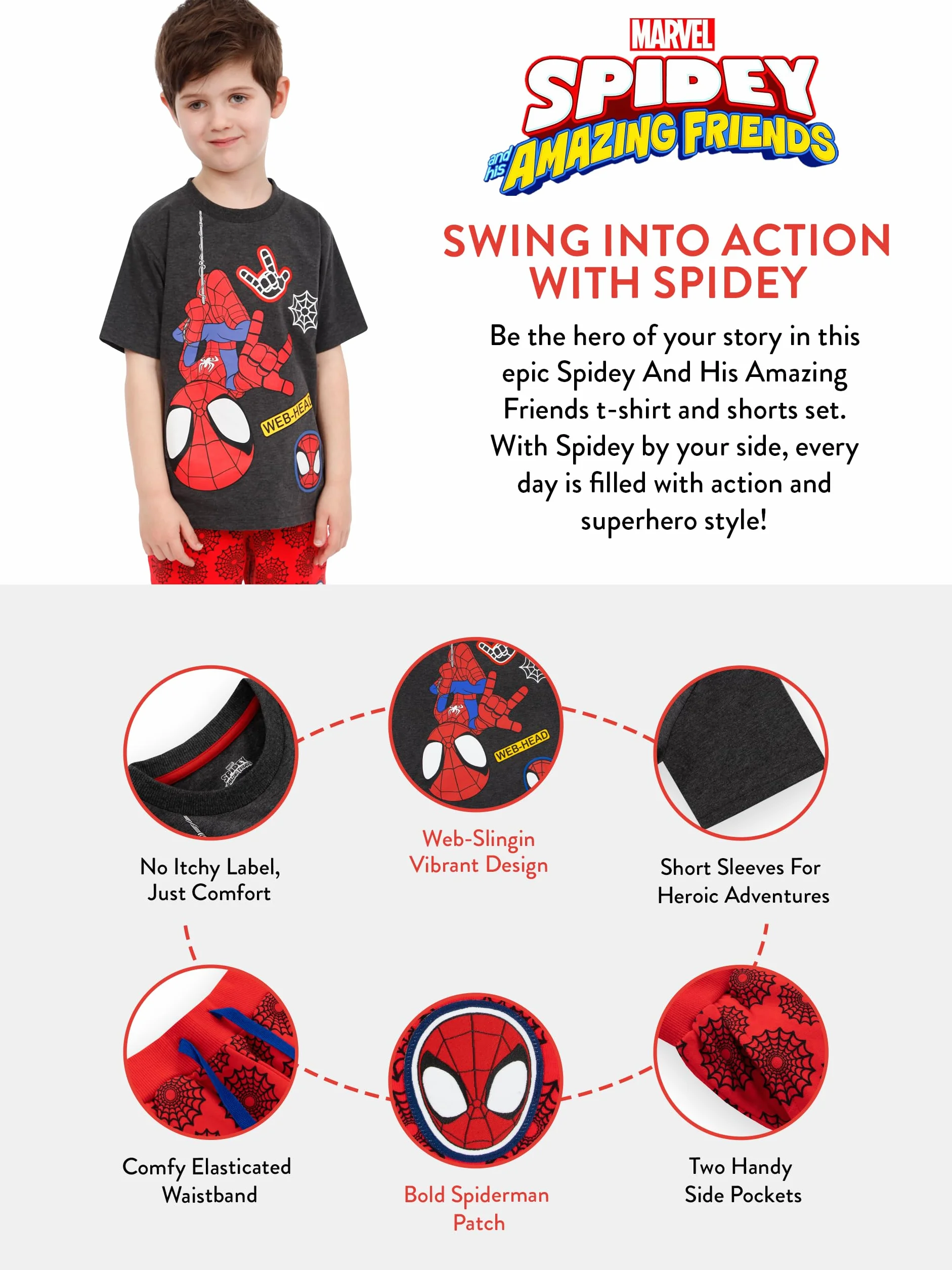 Marvel Spiderman Koszulka I Szorty | Ubrania Spidey And His Amazing Friends | Komplety i Zestawy Odzieży dla Chłopców