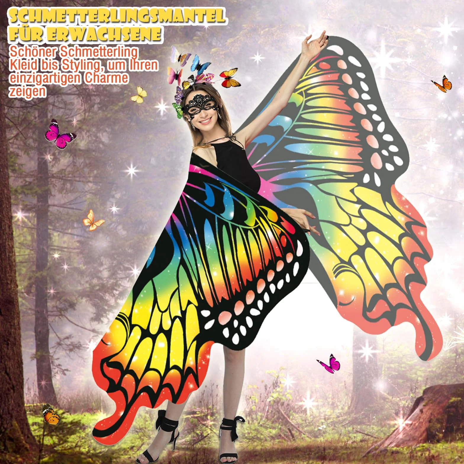 Motyl Skrzydła Szaliki, 4 szt. Motyl Szaliki, Szalik Motyl Kostium Dorośli, Płaszcz Motyl Kobieta, Szal Motyl Kobieta, Skrzydła Motyl Z Opaska Na Karnawał, Impreza 168 x 140 cm