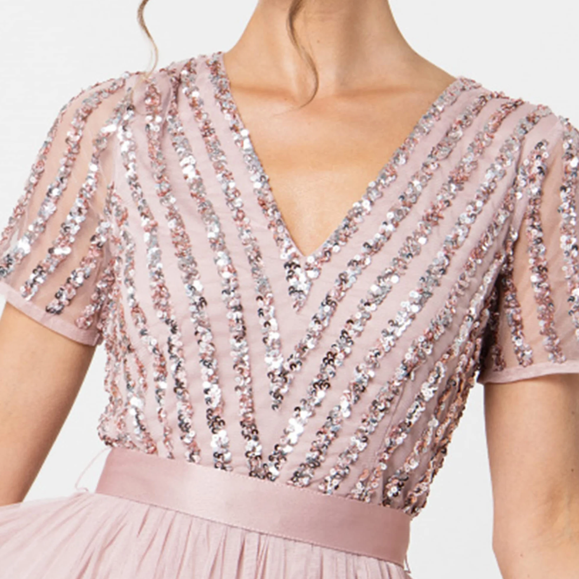 Maya Deluxe Sukienka druhny Kobiety Maya Deluxe Maxi Dress For Women Braidesmaid V-neck Plus Size Ball Gown Short Sleeves Długi Elegant Imperium Waist