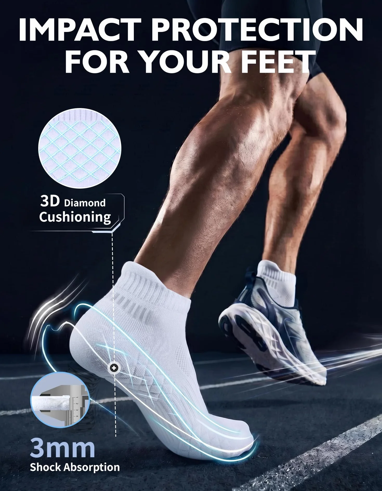 CLOSEMATE 6 Pary Skarpetek do Sneakersów dla Mężczyzn, Bawełniane Skarpetki do Biegania z Oddychającą Siateczką, Krótkie Skarpety Sportowe do Fitnessu i Treningu