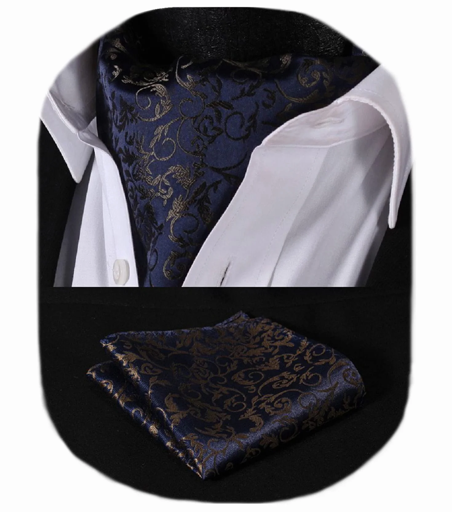 HISDERN Krawat Ascot Męskie Krawaty i chusteczki Zestaw Paisley Kwiaty Formalne Ślub Elegancki Krawat Żakardowy Szalik Ascot Męski