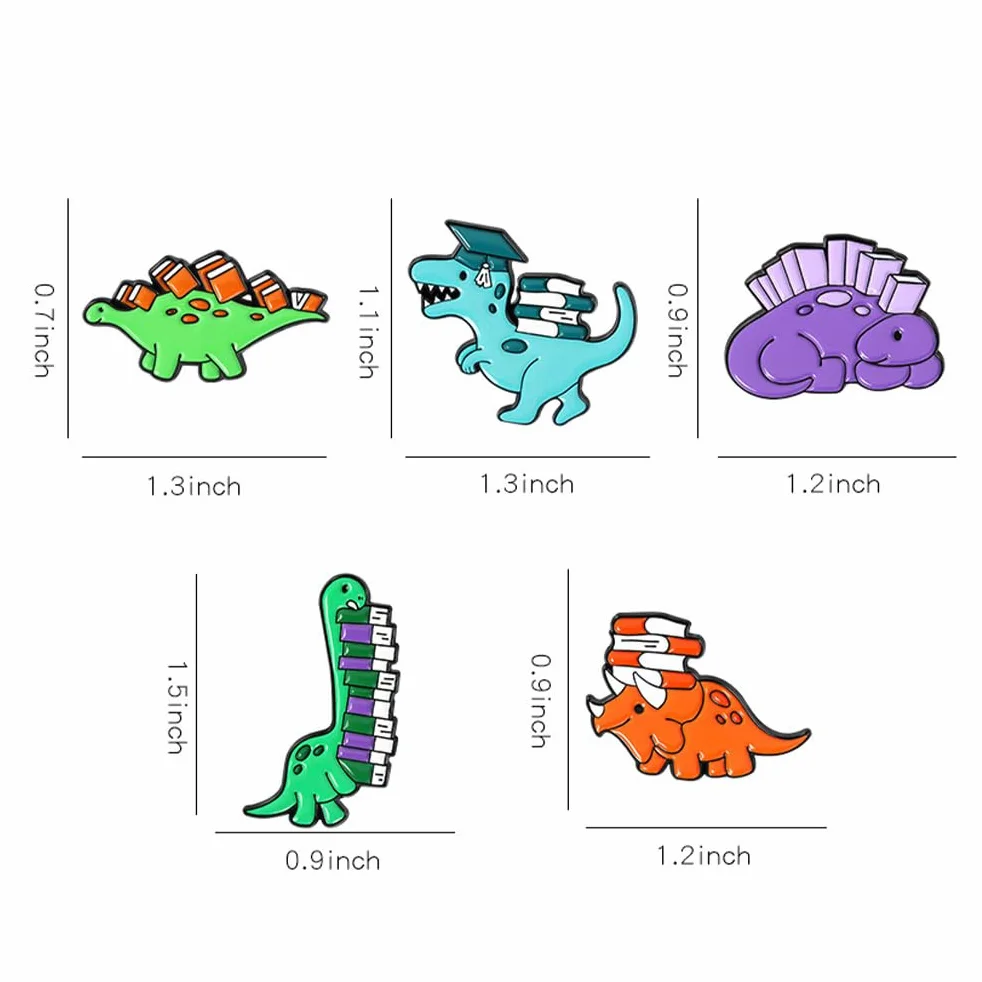 Happyyami 5 szt. kreskówkowa broszka przypinka dinozaur dinozaur z książką, odznaka, ubrania, torby, plecaki, klapy, przypinki, dla kobiet, dziewcząt, odzież, dekoracja,, 3.3x2.8cm, Metal