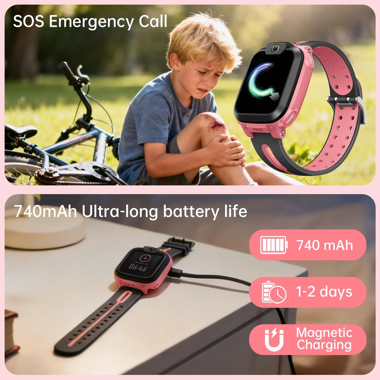 imoo Watch Phone Z1, Smartwatch dla dzieci z GPS z kartą SIM, Smartwatch dla dzieci z długotrwałym połączeniem wideo i telefonicznym, Wodoodporność IPX8 (Różowy)