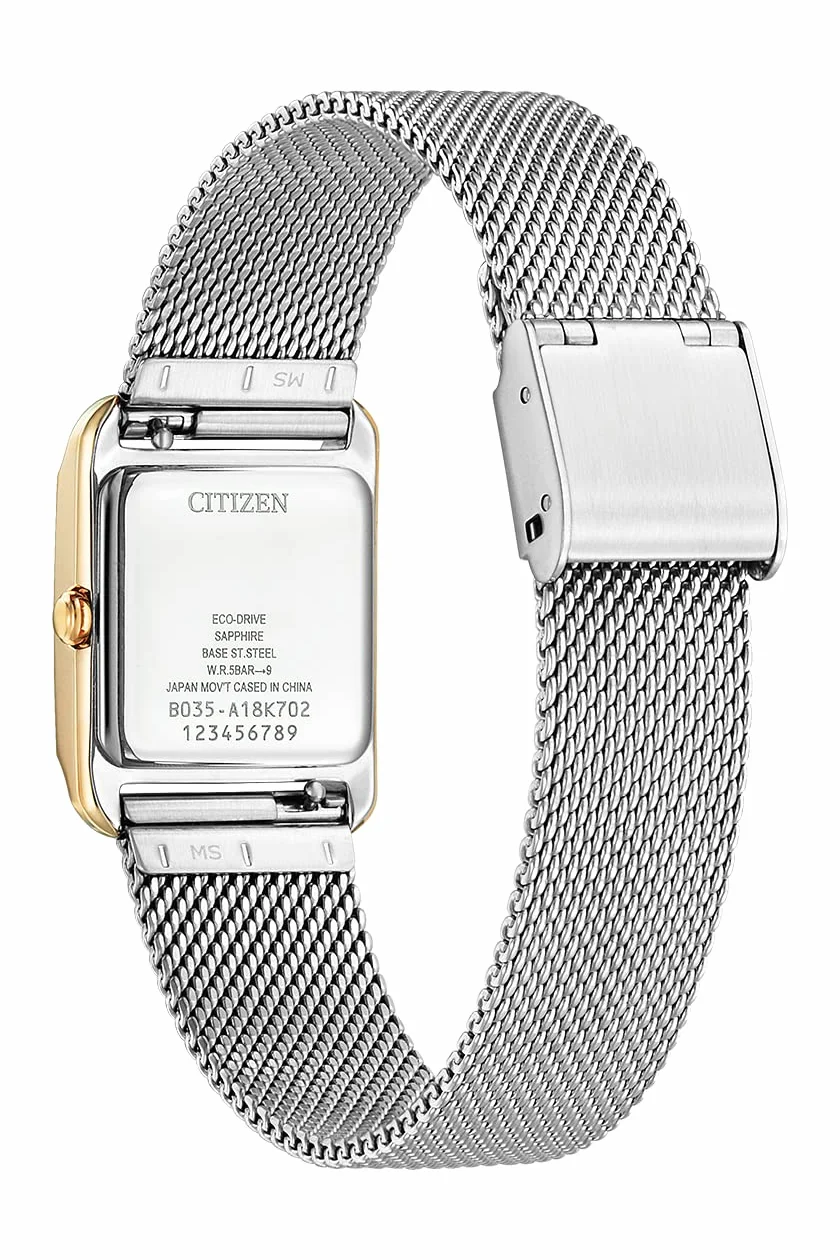 Citizen Damski analogowy zegarek Eco-Drive z paskiem ze stali nierdzewnej, różowy, pasek