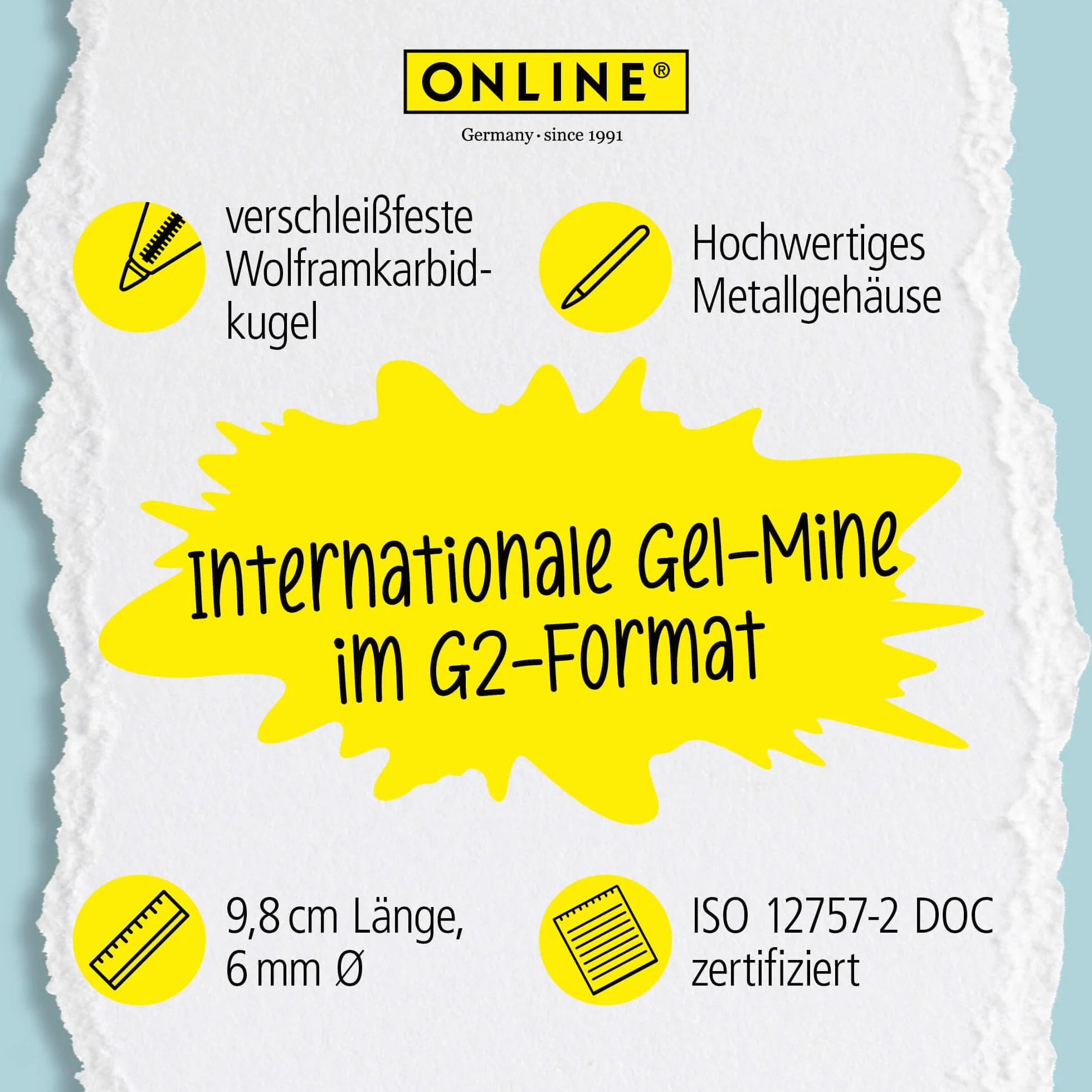 Wkład wymienny do długopisu Online, również do Parker, Pelikan, Faber-Castell, międzynarodowy standardowy wkład żelowy, pasta żelowa, grubość kreski 0,7 mm, nieścieralny do dokumentów, 1 sztuka, kolor