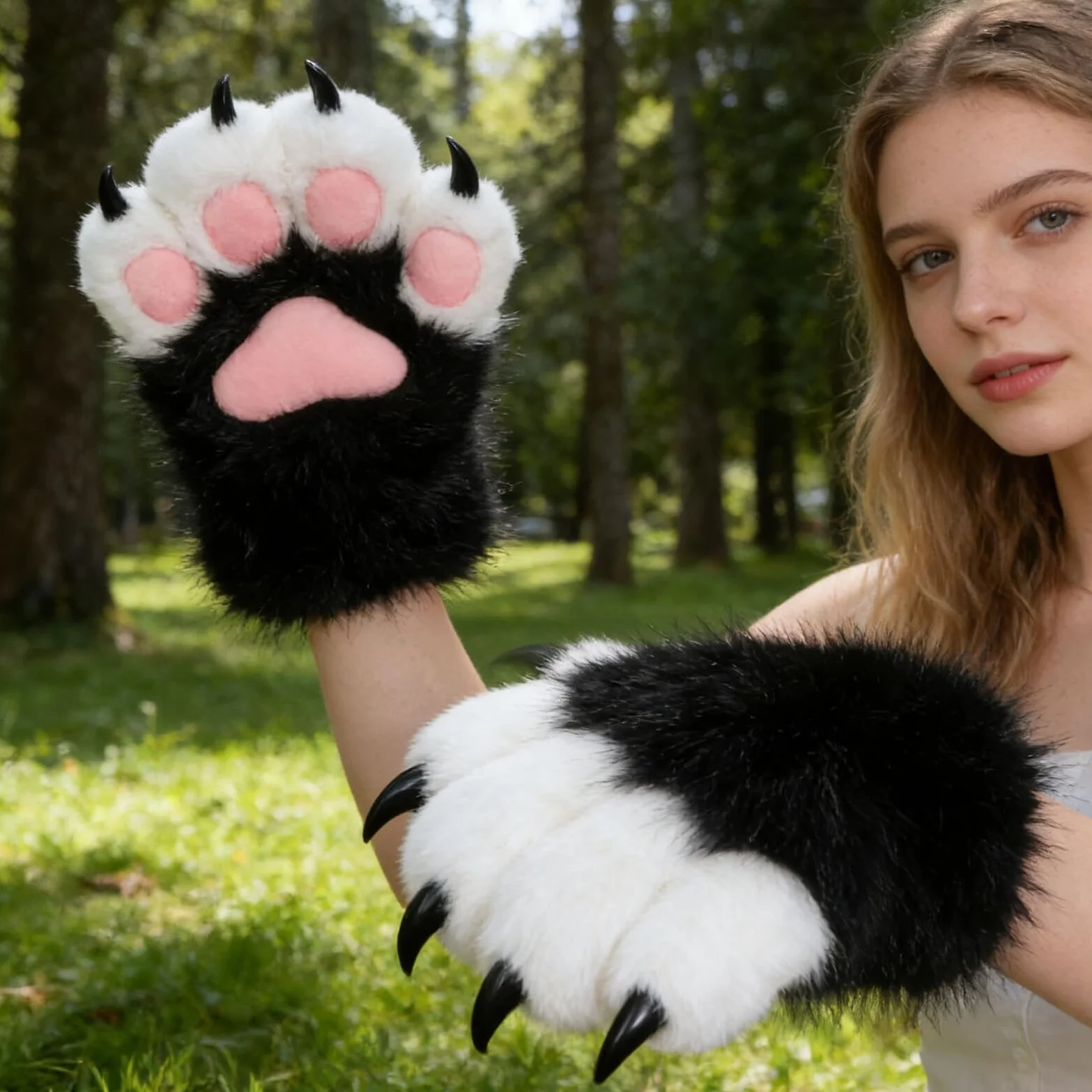 Białe Rękawiczki z Pazurami Do Cosplay Zwierząt Dorosłych i Młodzieży Realistyczne Łapy Do Kostiumów Halloween i Imprezy Tematyczne