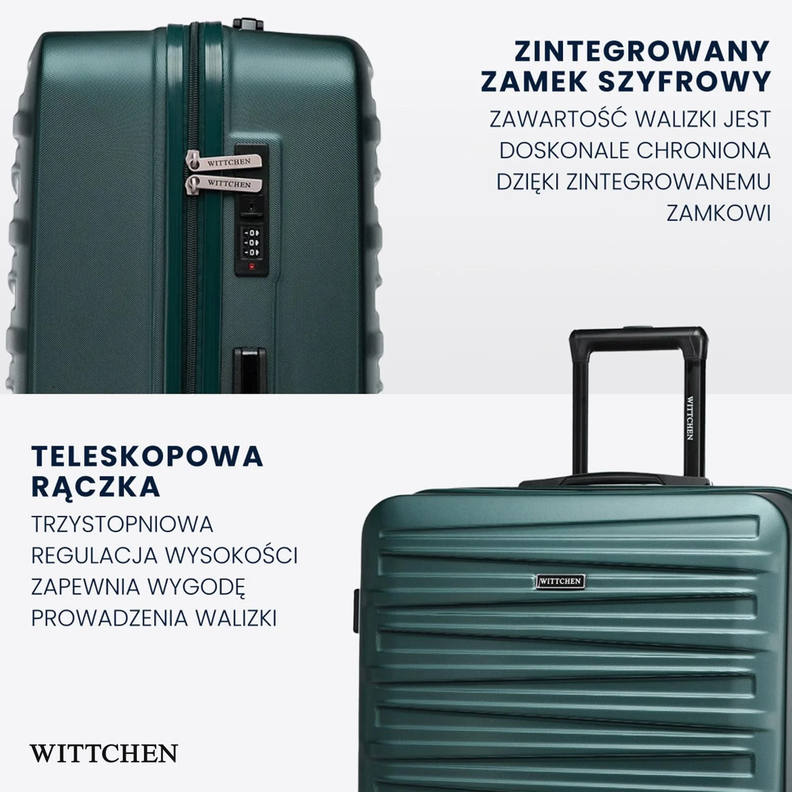 WITTCHEN Skyspeed Line Zestaw walizek Bagaż Walizki podrózne Twardy bagaż ABS Szyfrowy zamek Teleskopowy uchwyt 4 kółka Zielony