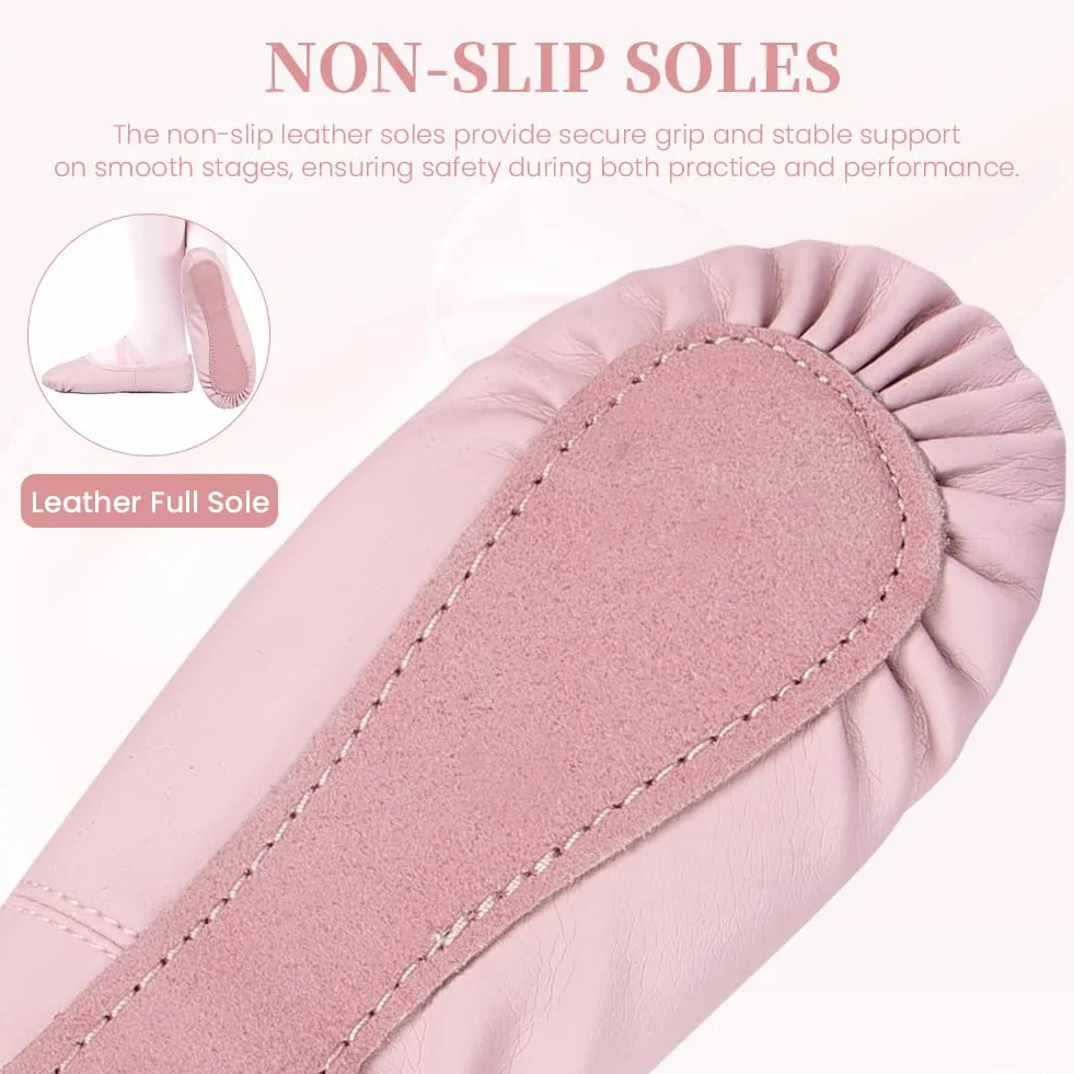 Buty baletowe dla dziewczynek – lekkie buty baletowe ze skórzaną podeszwą, różowe buty gimnastyczne dla dzieci z elastycznymi, skrzyżowanymi paskami, odpowiednie do jogi, baletu, tańca