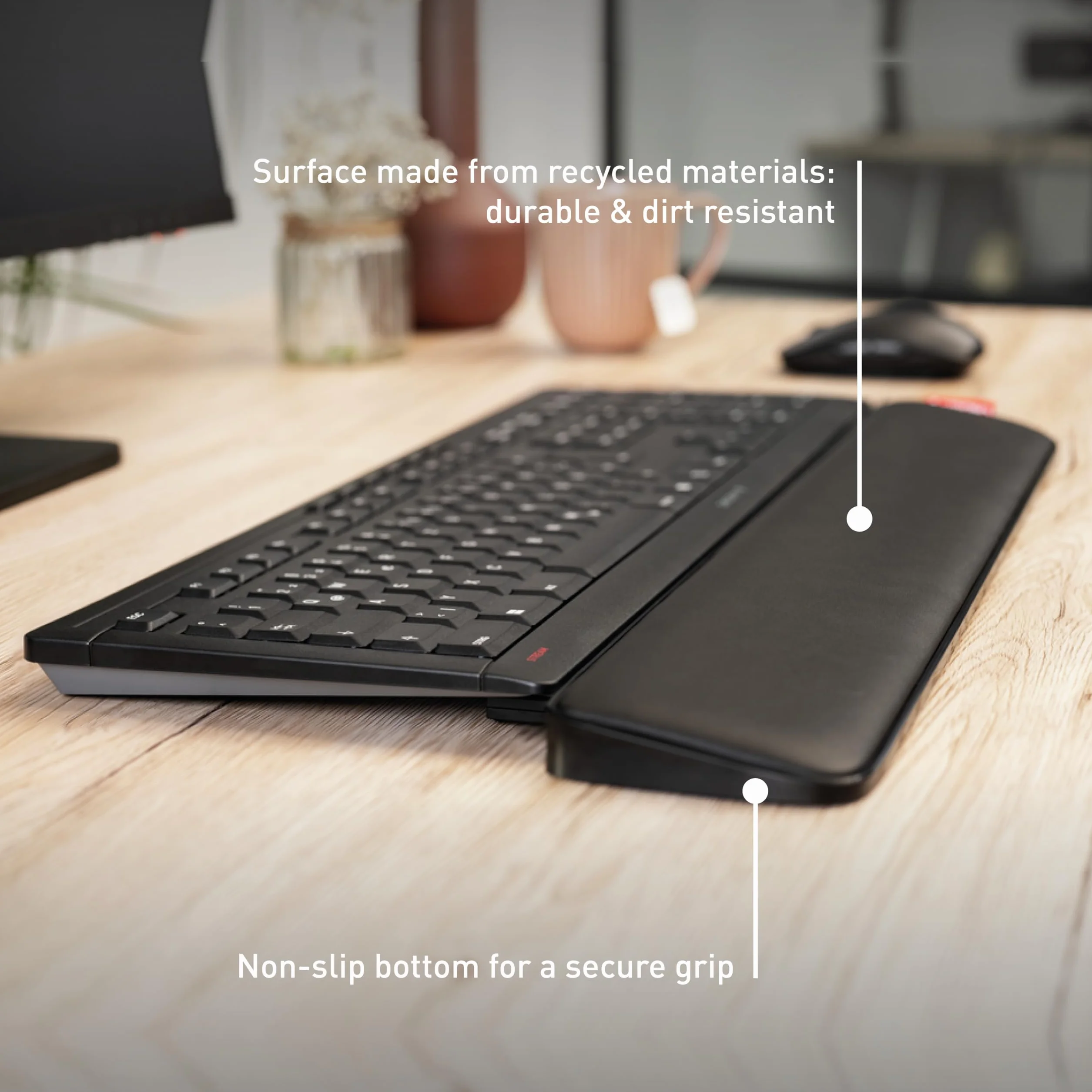 CHERRY PALMREST ERGO, ergonomiczna podpórka pod nadgarstki, kompatybilna z każdą klawiaturą, wysuwane nóżki, 3 różne kąty nachylenia, bardzo szeroka, czarny