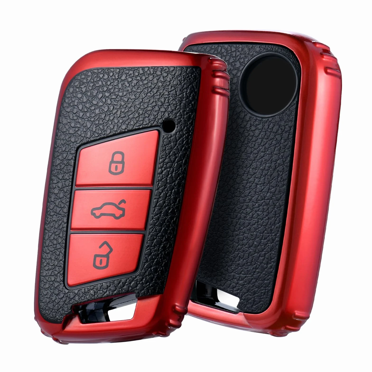 OATSBASF Etui na kluczyki samochodowe kompatybilne z VW Passat B8, VW, etui na klucze, etui na klucze, do VW Passat, Seat, CC, Golf 7, Tiguan, MK2, Jetta, Skoda z 3 przyciskami (czerwone)