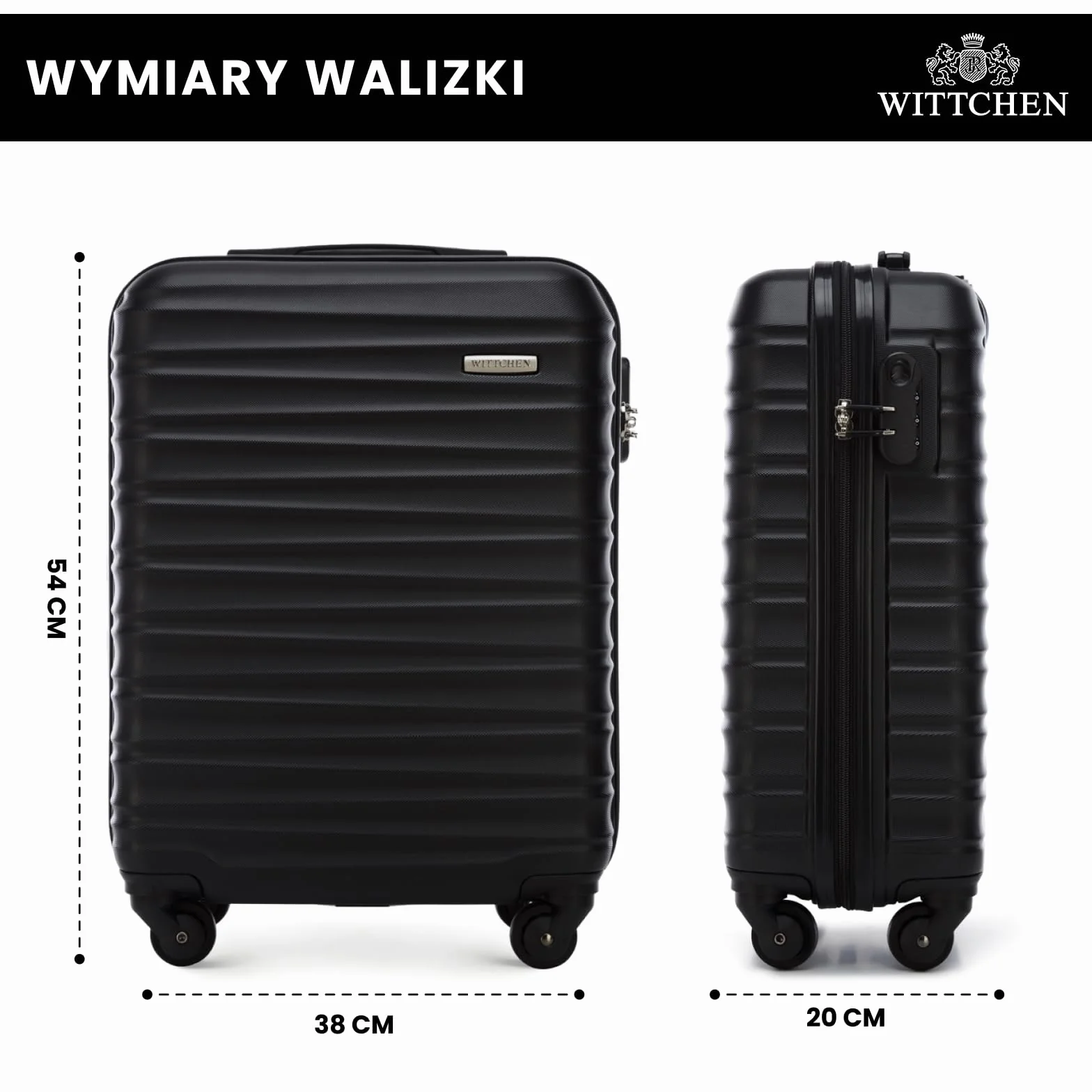 WITTCHEN GROOVE Line Mała walizka Walizka kabinowa Bagaż podręczny Bagaż kabinowy Twardy bagaż ABS Zamek szyfrowy Teleskopowa rączka 4 obrotowe kółka Rozmiar S Czarny