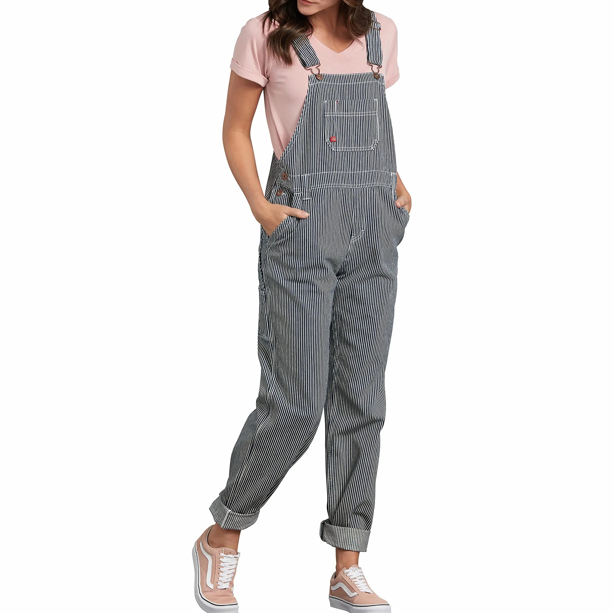 Dickies, Damskie ogrodniczki w swobodnym stylu z prostymi nogawkami, Rinsed Hickory Stripe, M