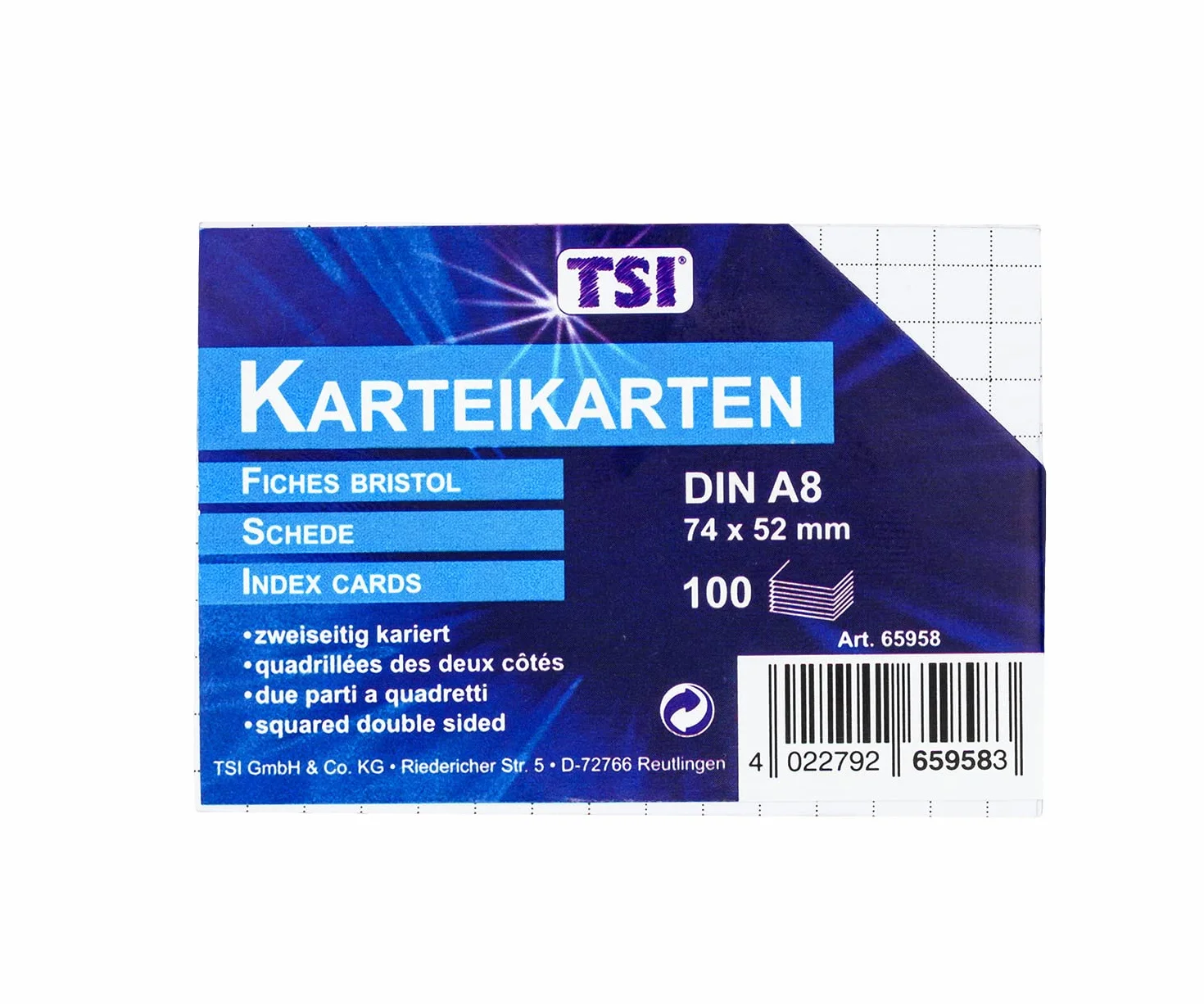 TSI Fiszki DIN A8, opakowanie 100 sztuk, w kratkę, białe
