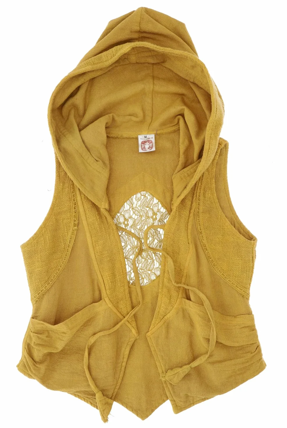 GURU SHOP Goa Psytrance kamizelka Pixi, kamizelka boho z kapturem, koronka, damska