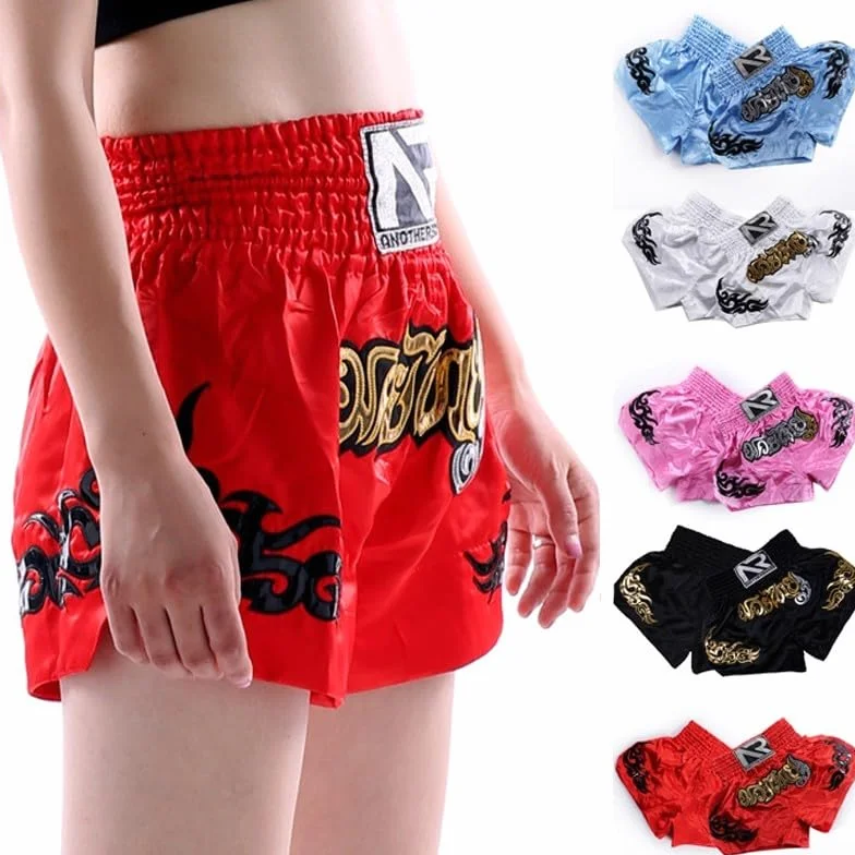 Muay Thai szorty dla mężczyzn i kobiet, slim fit, spodenki bokserskie MMA, odzież treningowa, spodenki do sztuk walki (rozmiar M, różowe)