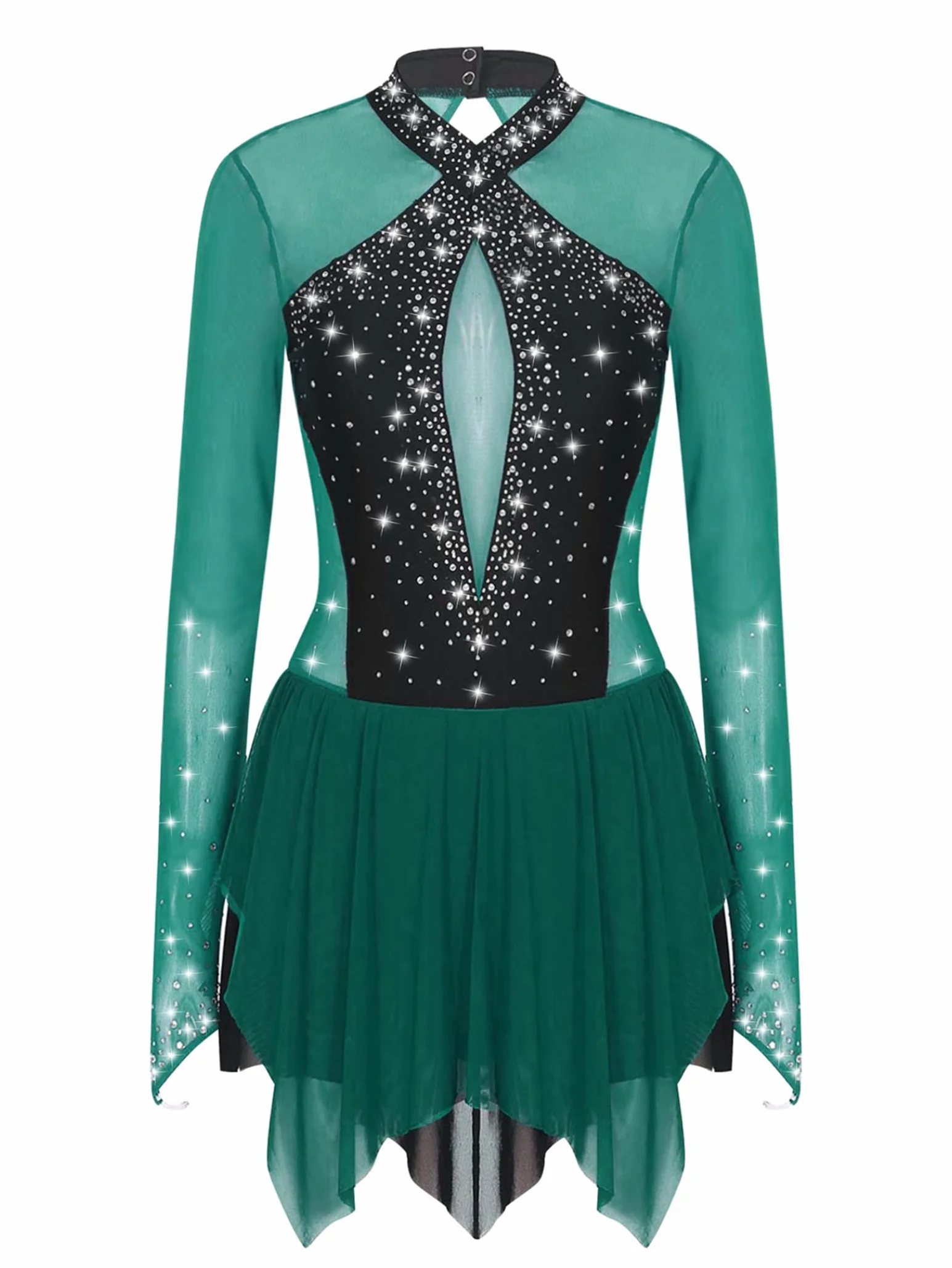 Cekiny Sukienka Łyżwiarstwo figurowe Długi rękaw Współczesny taniec Lyric Sukienka Rhinestone Trykot Trykot Taniec