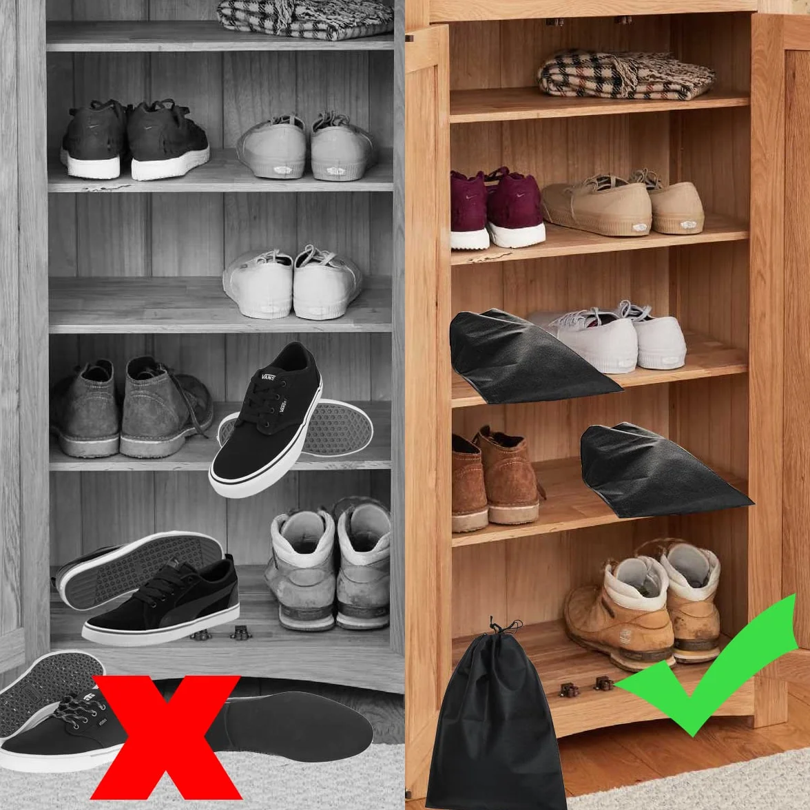 Worek na buty, 10 sztuk, duża wodoodporna torba na buty, odporna na działanie wody, pyłoszczelny worek na buty ze sznurkiem, dla mężczyzn i kobiet, do codziennego użytku i w podróży, czarny, Wysokiej