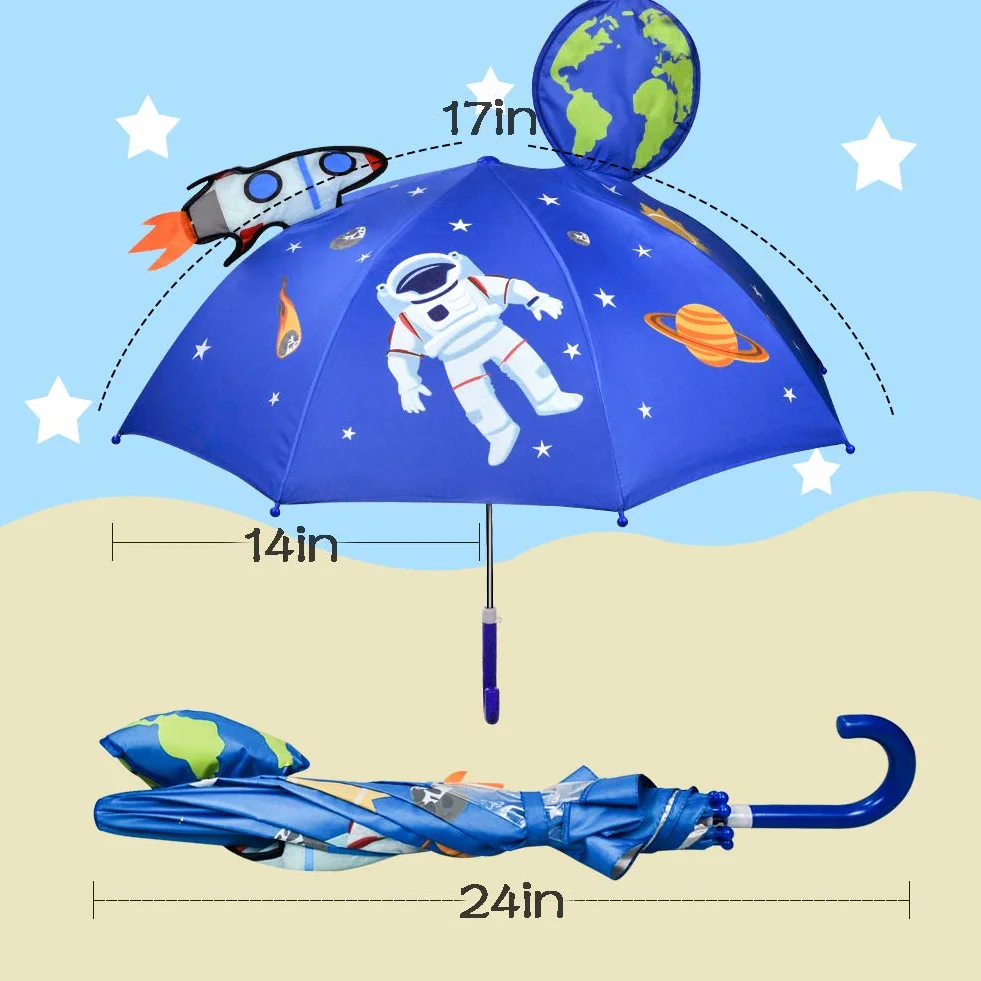 CAPMESSO Kids Umbrella Boys 3D - Boys Parasol Space Astronaut Umbrella UV 50+ Protection, Windproof, Suit for School Kids, Kindergarten Kids, Gift for 3-6 Years Girls, Boys