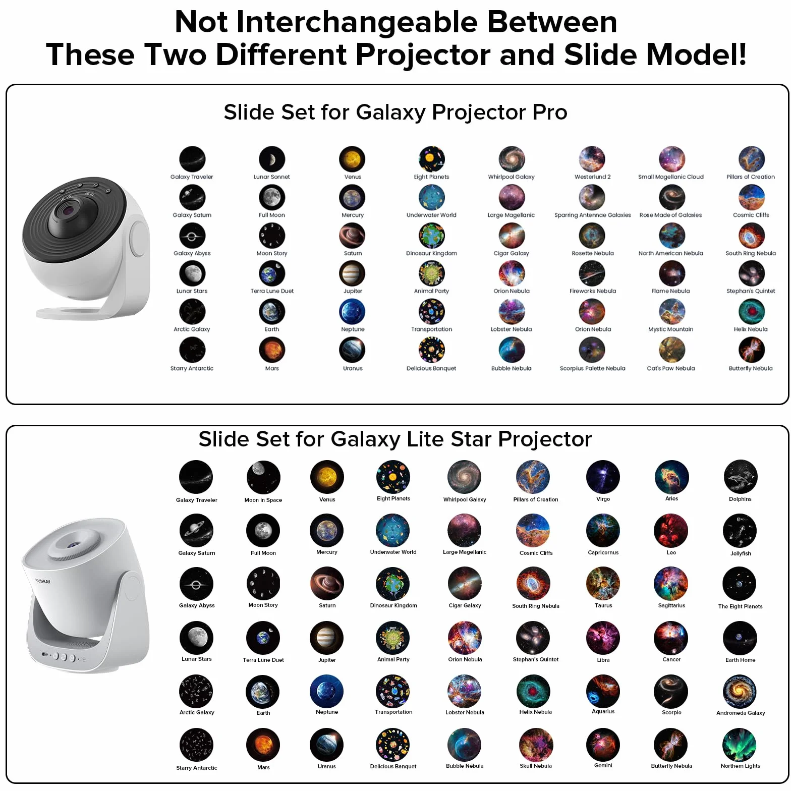 YUNRAY Galaxy Projector Disc – Ultra HD Projector Slide, Compatible with YUNRAY Galaxy Projector Pro and Model SKE-TKQ01 & BL-DQY02 (Pro Version) Projectors – 6 Disc Set