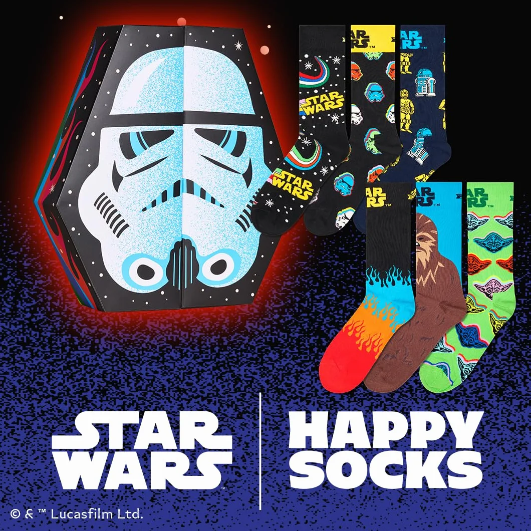 Happy Socks Star Wars Wydanie – Darth Vader, Yoda, R2-D2 I Wzór Szturmowca - Bawełniane Skarpetki Dla Kobiet I Mężczyzn