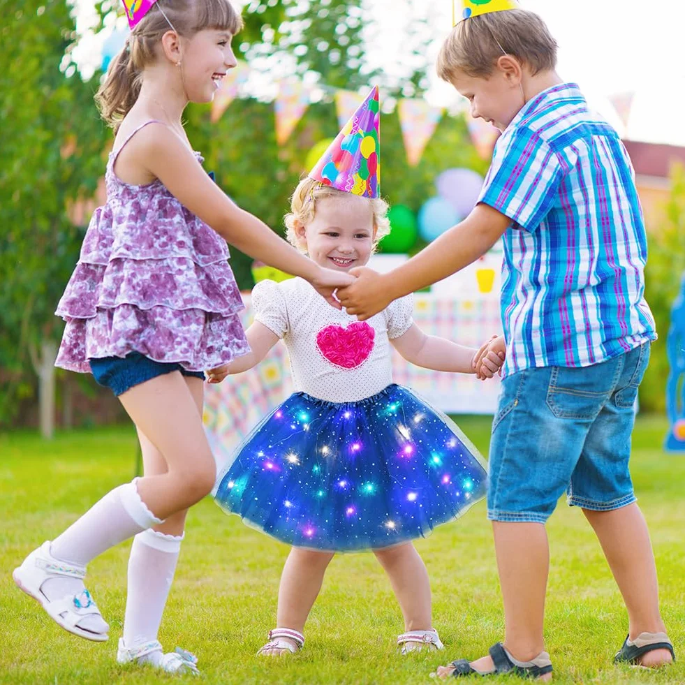Dziewczęce spódnice tutu, ze światłem LED, tiulowa spódnica tutu z podszewką, pogrubiona, balet, imprezy taneczne, fantazyjna, elastyczna sukienka festiwalowa, na Halloween, Boże Narodzenie