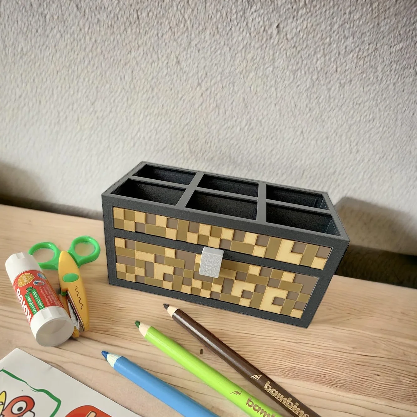 Organizer na kredki organizer na biurko dla dzieci przybornik w stylu minecraft pojemnik na długopisy (brązowy)