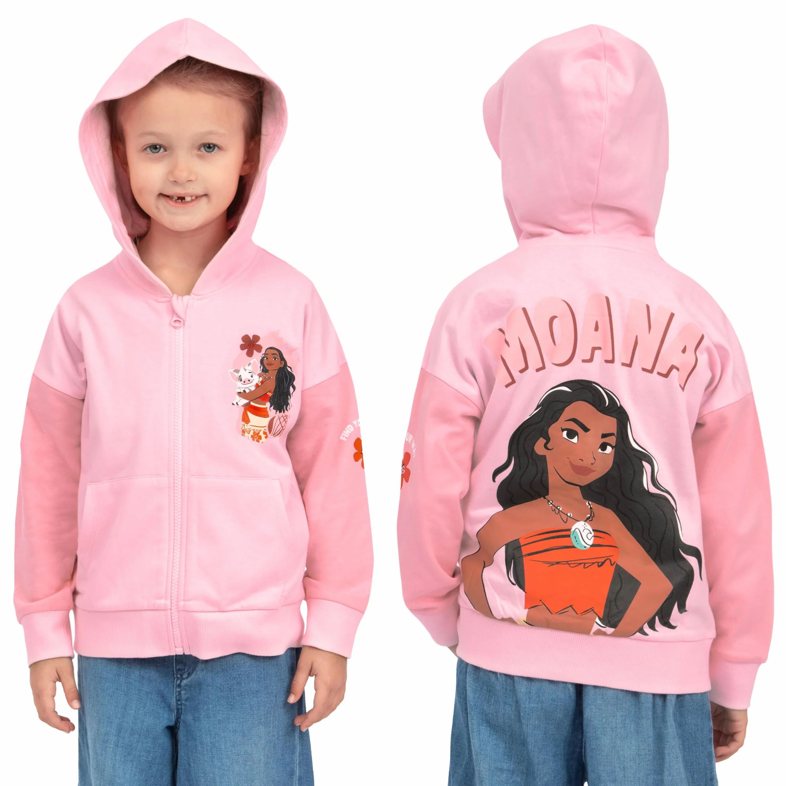Disney Moana Bluza Z Kapturem Dla Dziewczynek, Różowa Bluza Rozpinana, Bawełniana Skoczek Moana