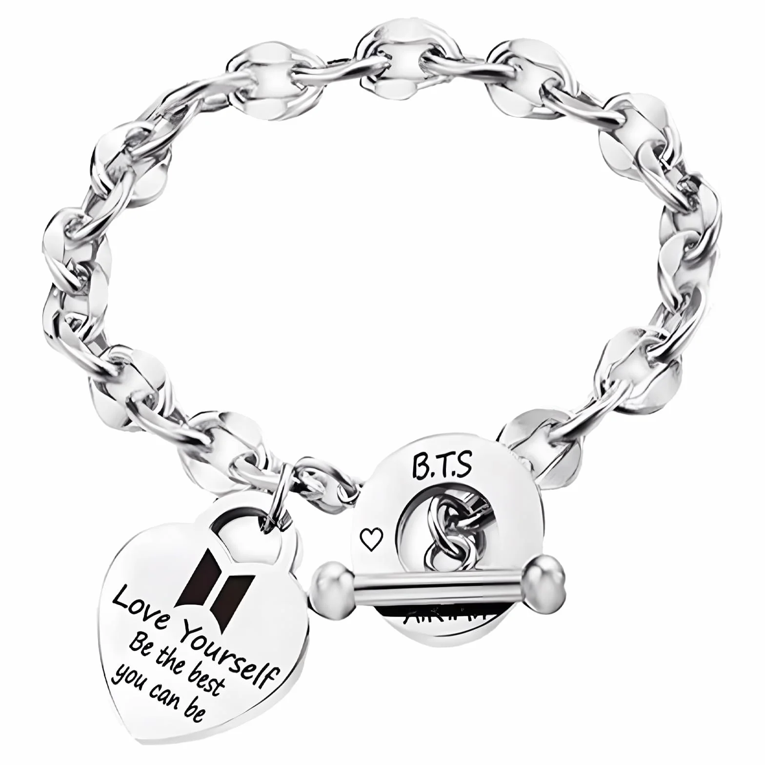 Bransoletka ze stali nierdzewnej, uniseks, srebrna bransoletka, BTS Merch, regulowana zawieszka dla fanów Kpop