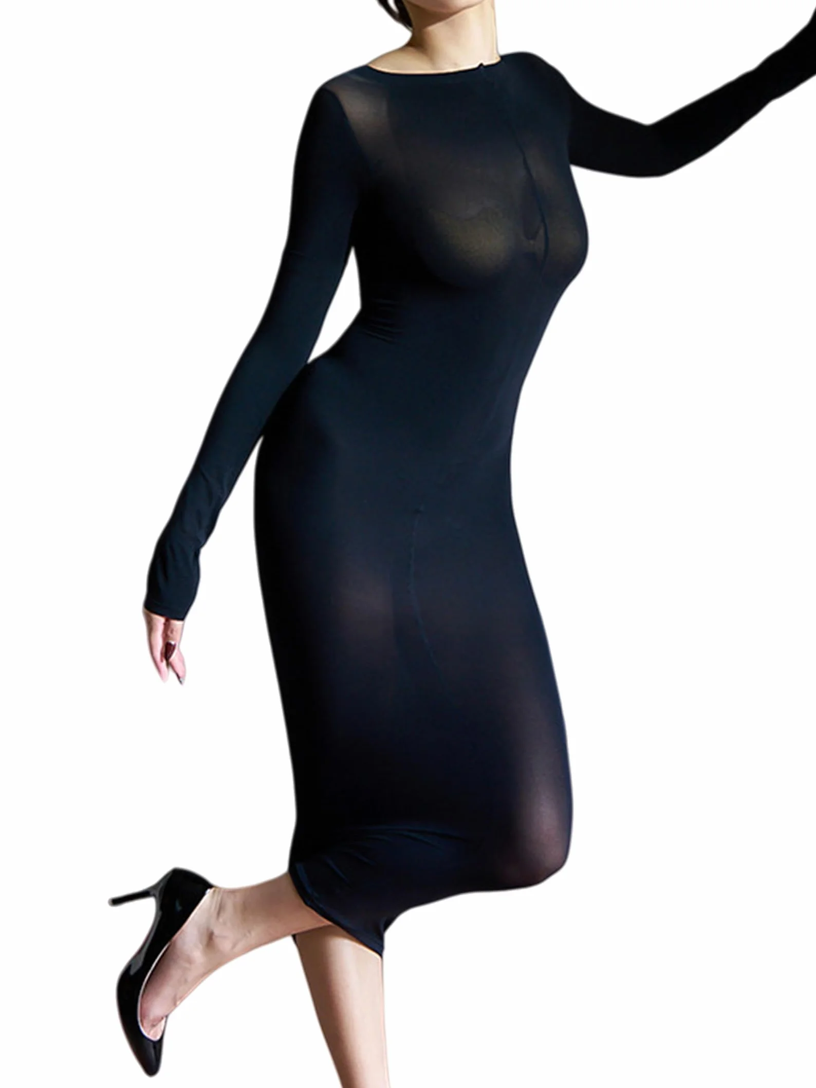 RUIBAVYA Bodystocking damska sukienka, rajstopy, błyszczące, nylonowe, olejowe, błyszczące, panty, seksowna, obcisła sukienka z wiszącym dekoltem