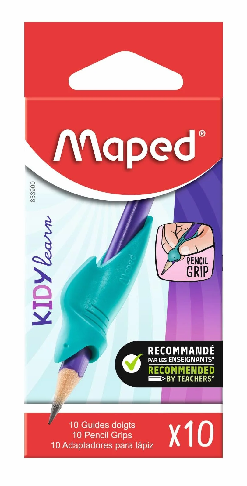 Maped - 10 wyjmowanych prowadnic palców - prowadnica palców w kolorze niebieskim - narzędzie do nauki pisania grafitowego.