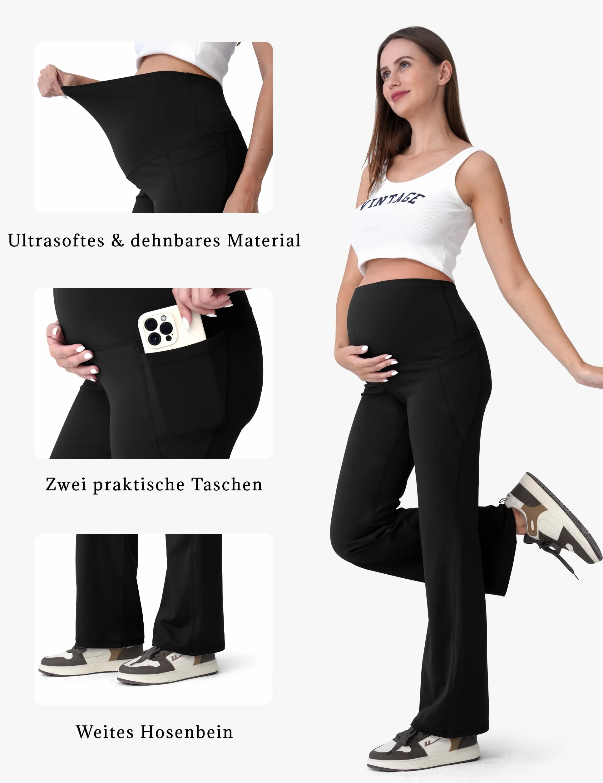 SUNNYBUY Damskie sportowe legginsy dla kobiet w ciąży, niewidoczne spodnie do jogi, spodnie ciążowe na brzuchu, legginsy z wysokim stanem z kieszeniami