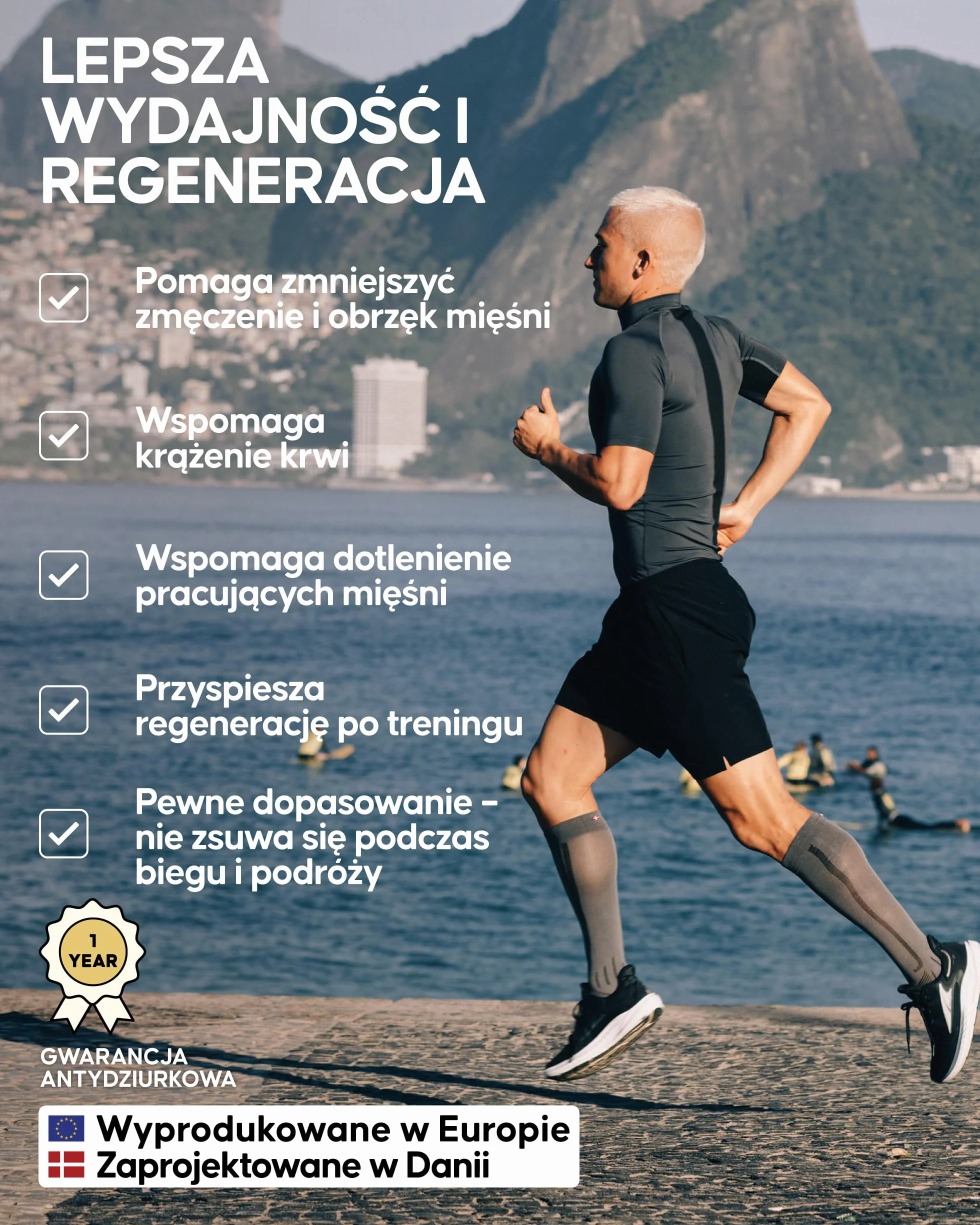 DANISH ENDURANCE Skarpety Kompresyjne do Biegania i Podróży, 21-26 mmHg, dla Kobiet i Mężczyzn, 2-Pak, Niebieski/Neonowy Żółty, 39-42