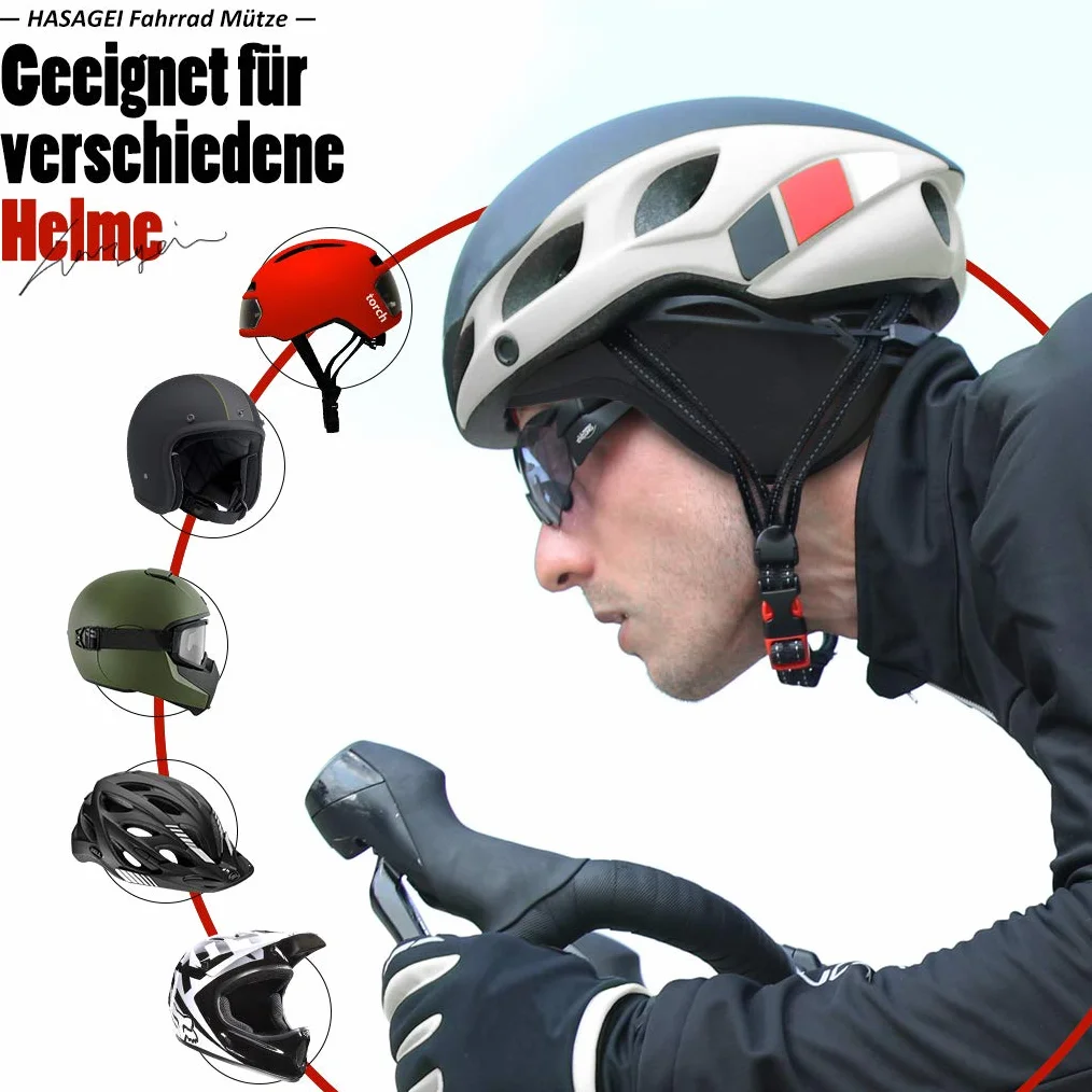 HASAGEI Czapka rowerowa, męska czapka polarowa na kask rowerowy, wiatroszczelna, czarna, czapka pod kask zimowy, 52-62 cm, utrzymuje ciepło