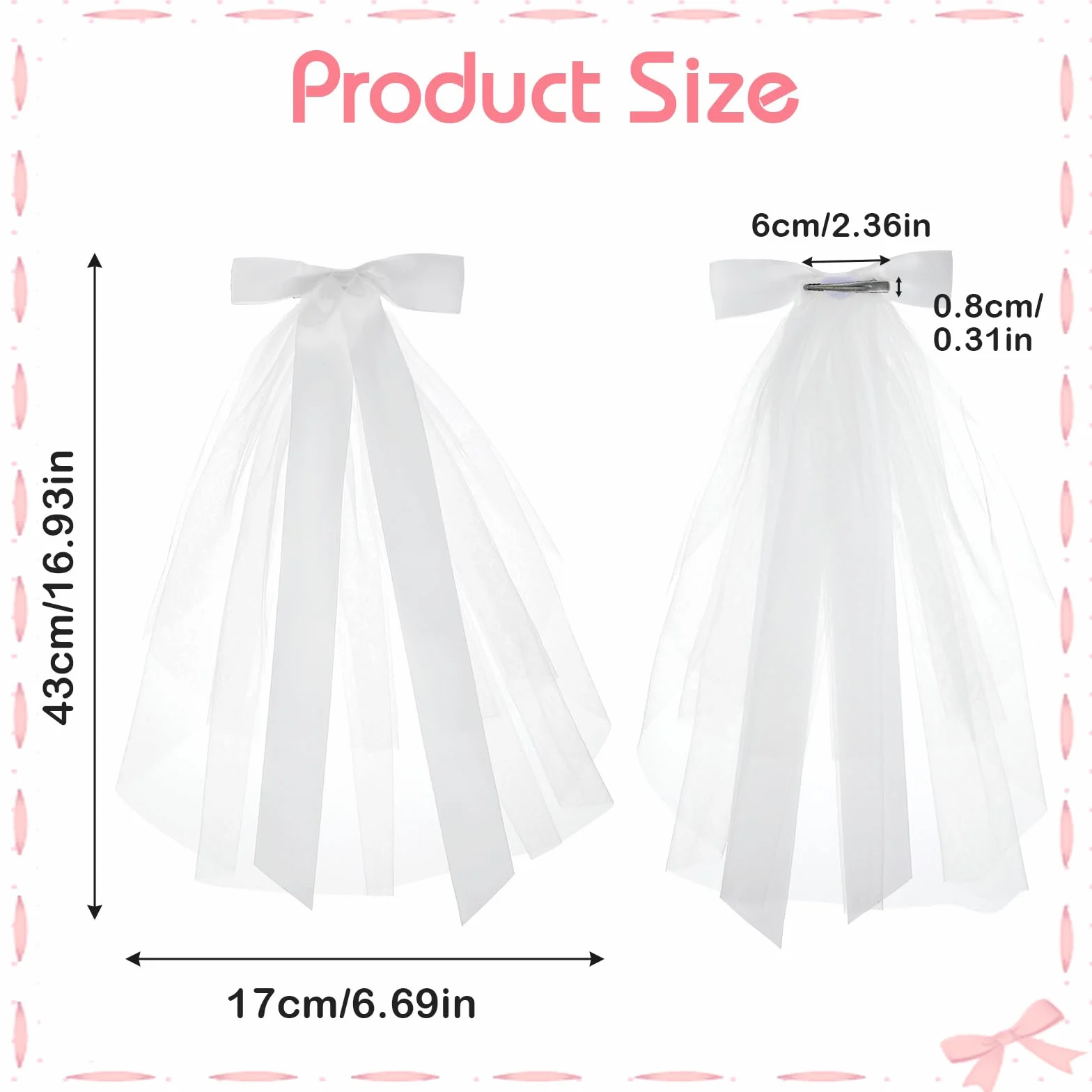 Nogeqi Biały welon dla panny młodej, tiulowy welon, 43 cm, dla panny młodej, elegancka opaska na włosy, dla panny młodej, na wesele, imprezę, wieczór kawalerski