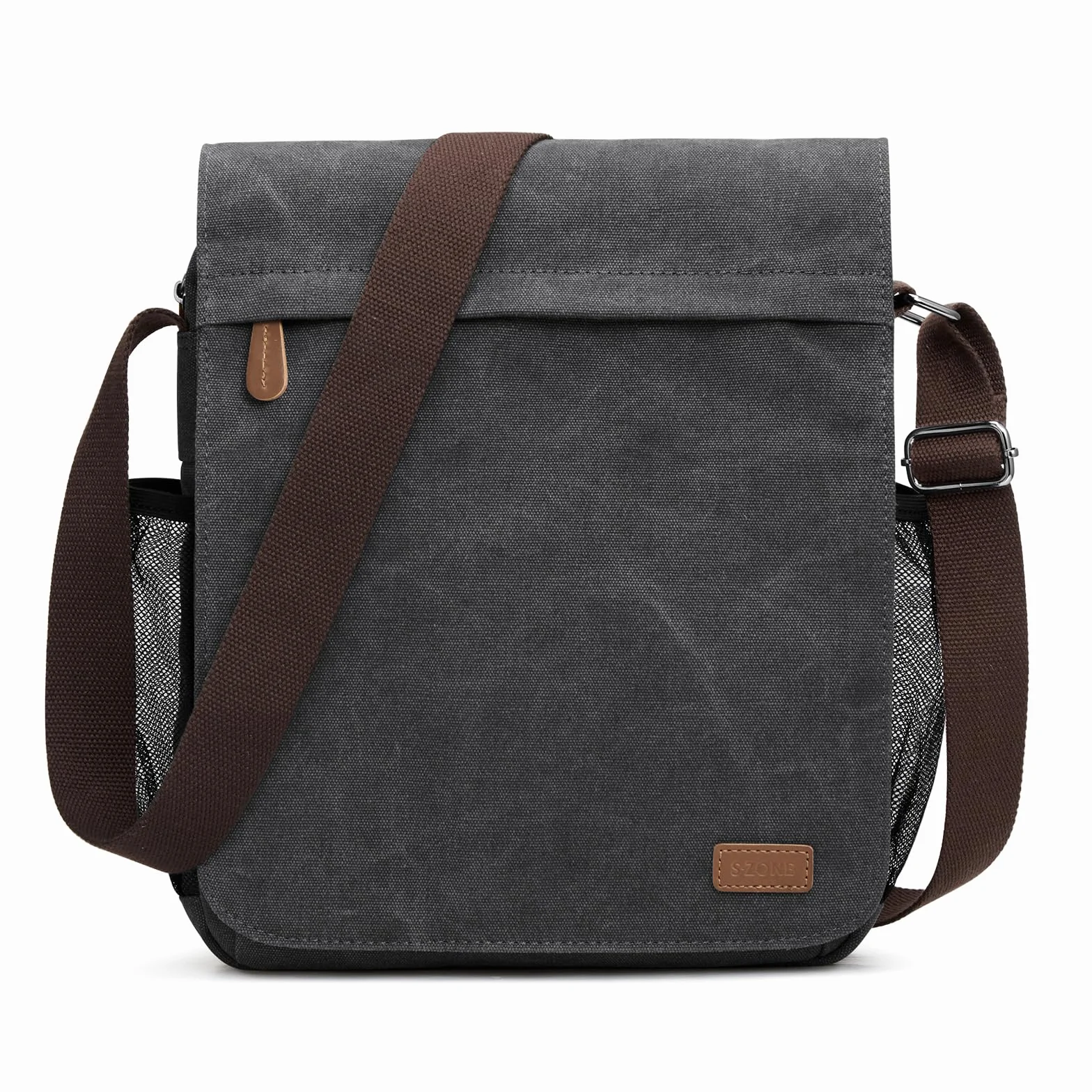 S-ZONE Męska torba listonoszka, crossbody na ramię, 14-17,3 cala, laptop, vintage, płócienna, aktówka, tornister, do pracy, szkoły, podróży, codziennego użytku, wiele kieszeni