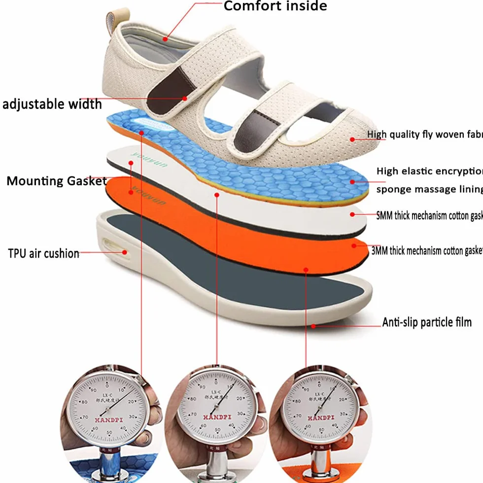 Ortopedyczne buty dla kobiet z cukrzycą haluksy regulowane szerokie (Beige 37.5EU)