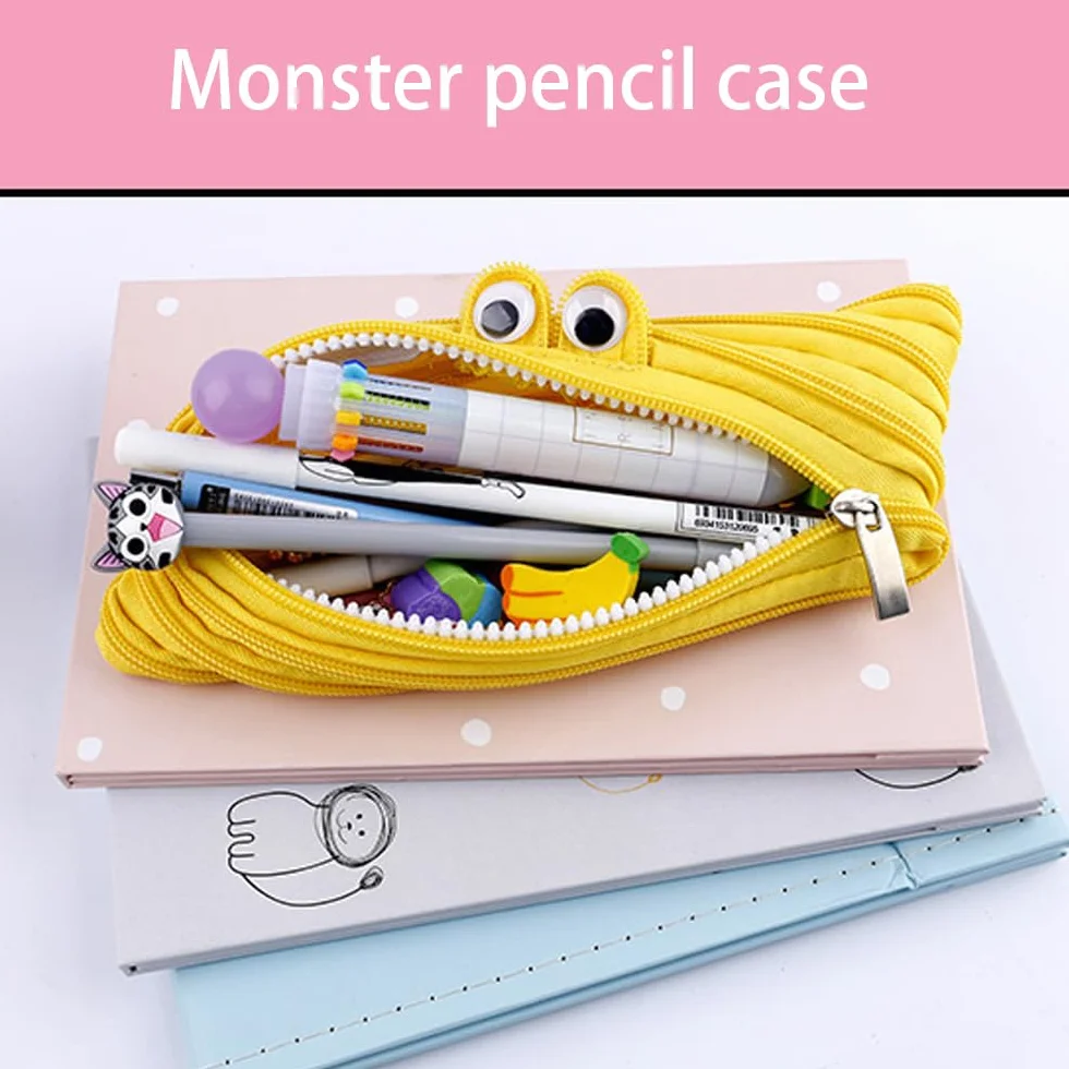 Piórnik Monster dla chłopców i dzieci, żółty zamek błyskawiczny, torba szkolna, 22 x 8 cm, trwała torba na artykuły pa na długopisy i materiały